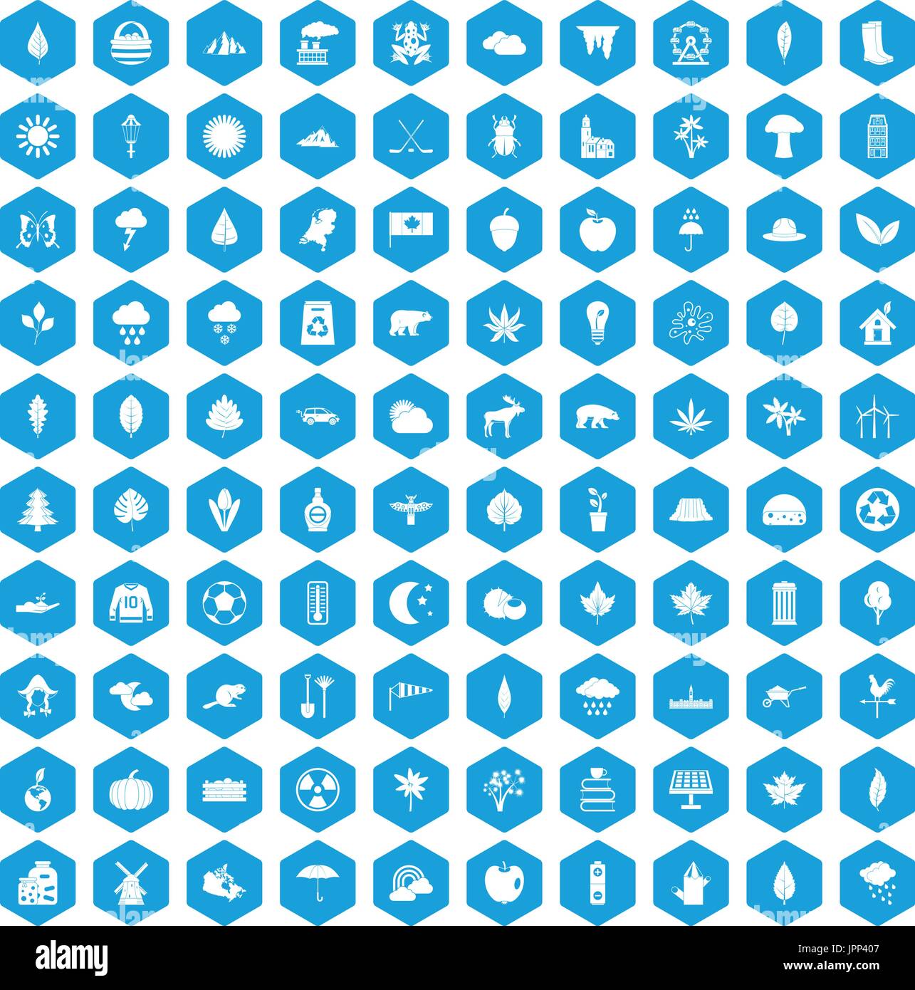 100 leaf icons set blue Stock Vector