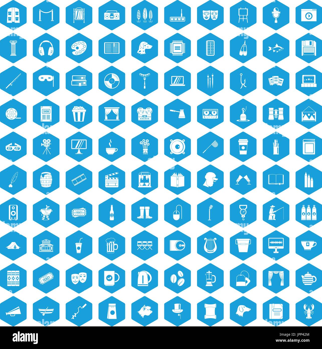 100 leisure icons set blue Stock Vector