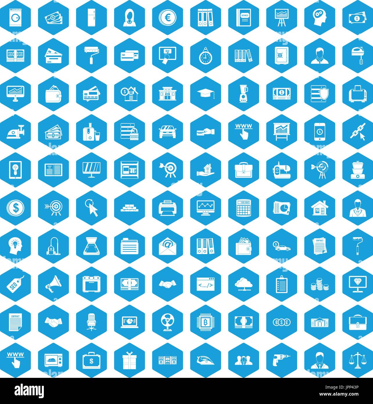 100 lending icons set blue Stock Vector
