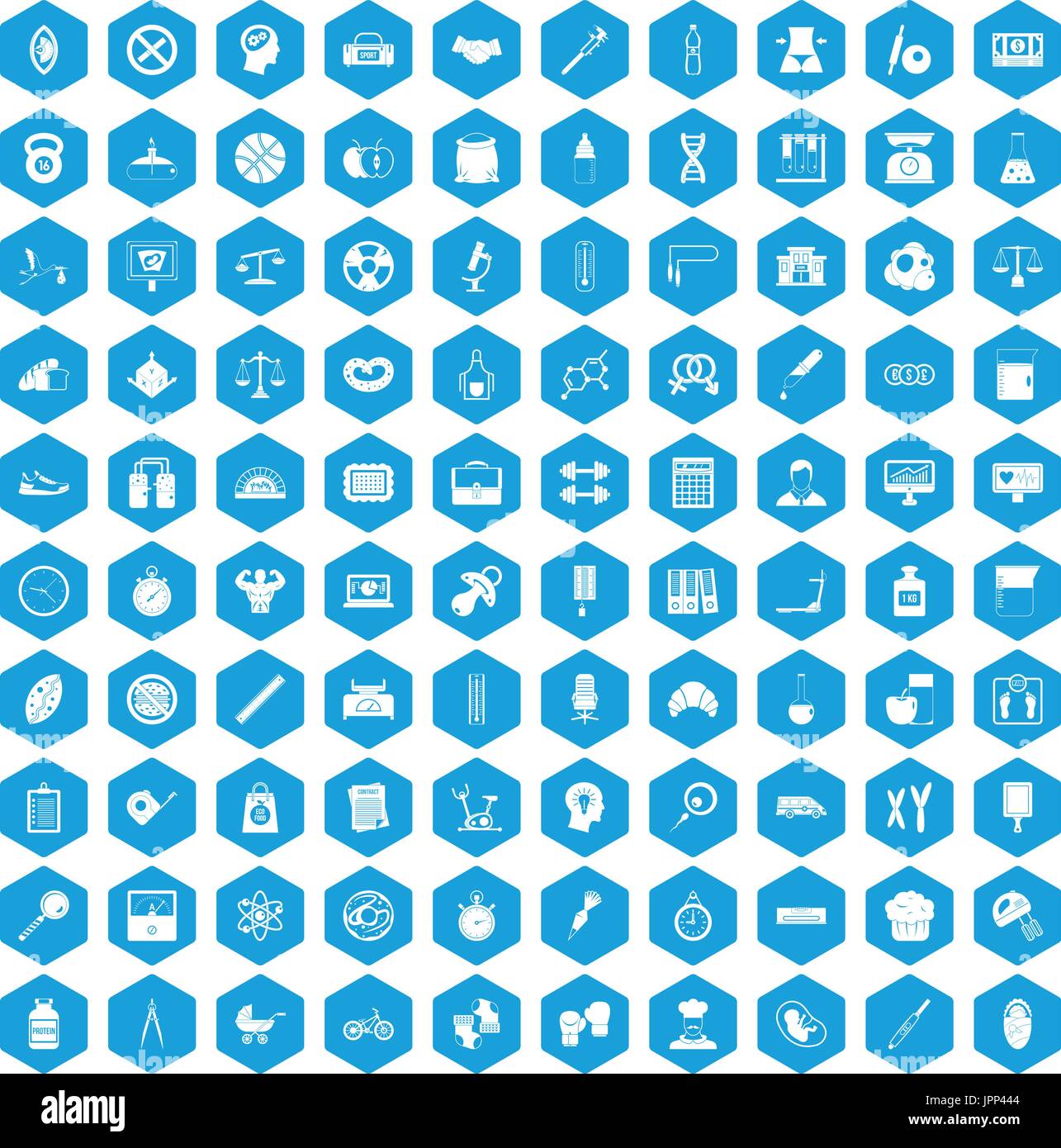 100 libra icons set blue Stock Vector