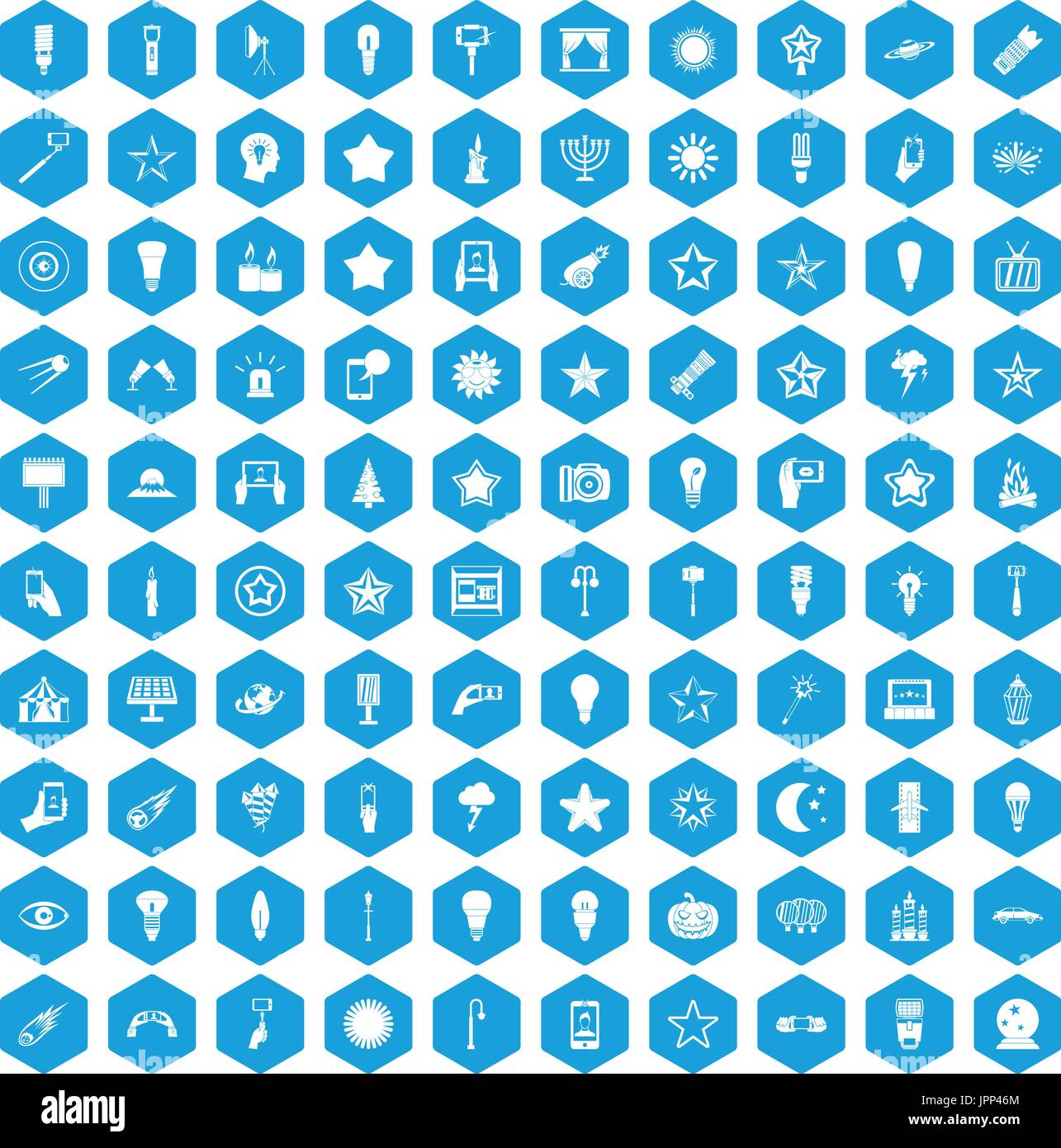 100 light icons set blue Stock Vector