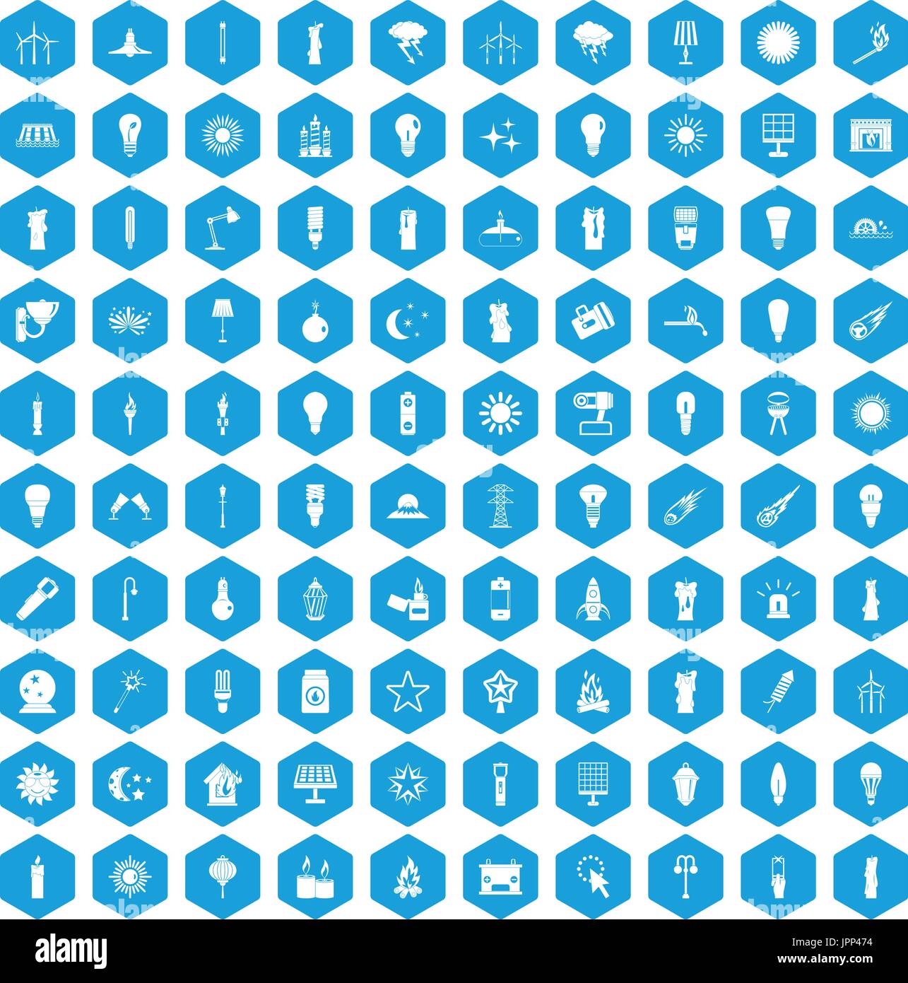 100 light source icons set blue Stock Vector