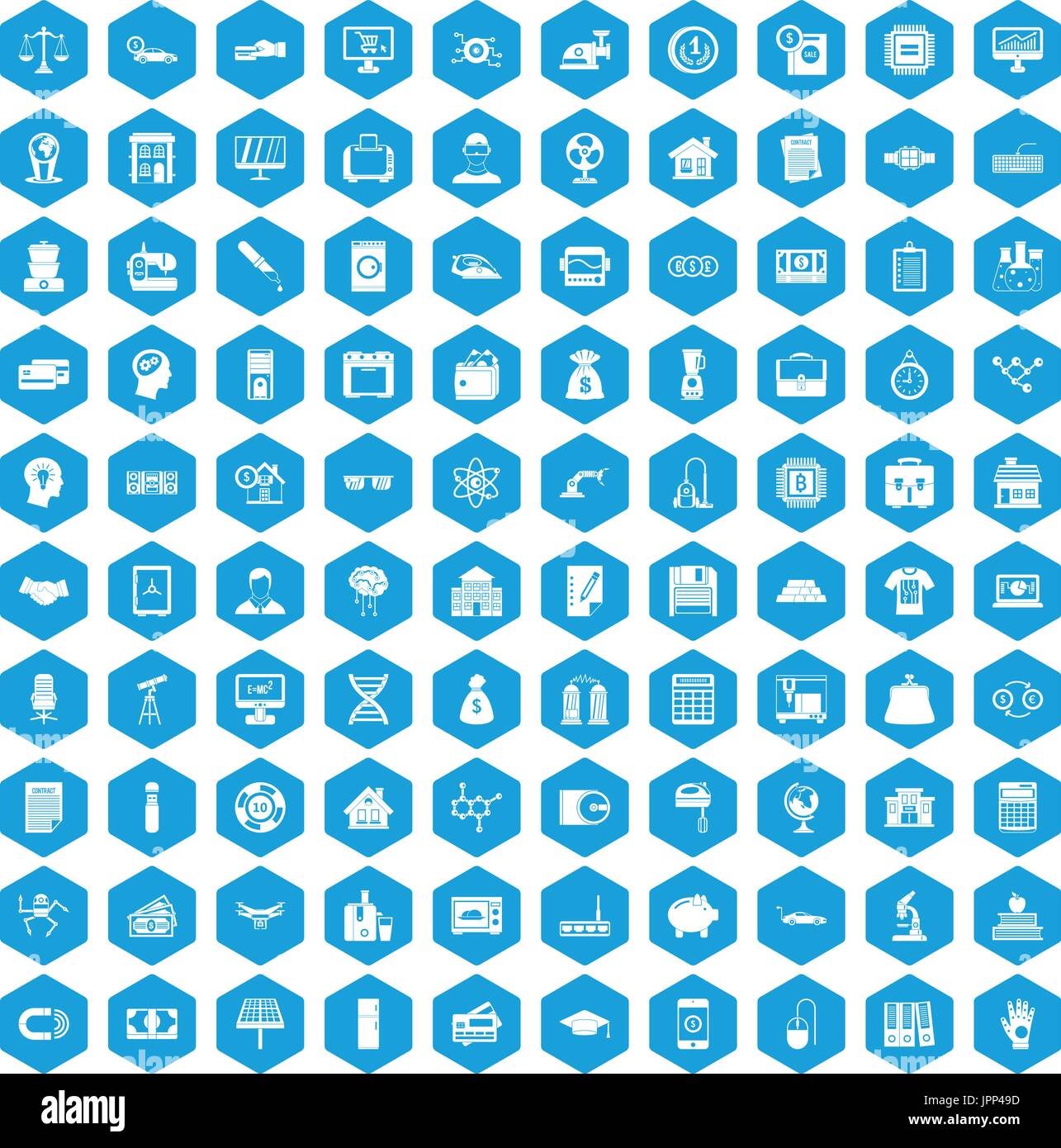 100 loans icons set blue Stock Vector
