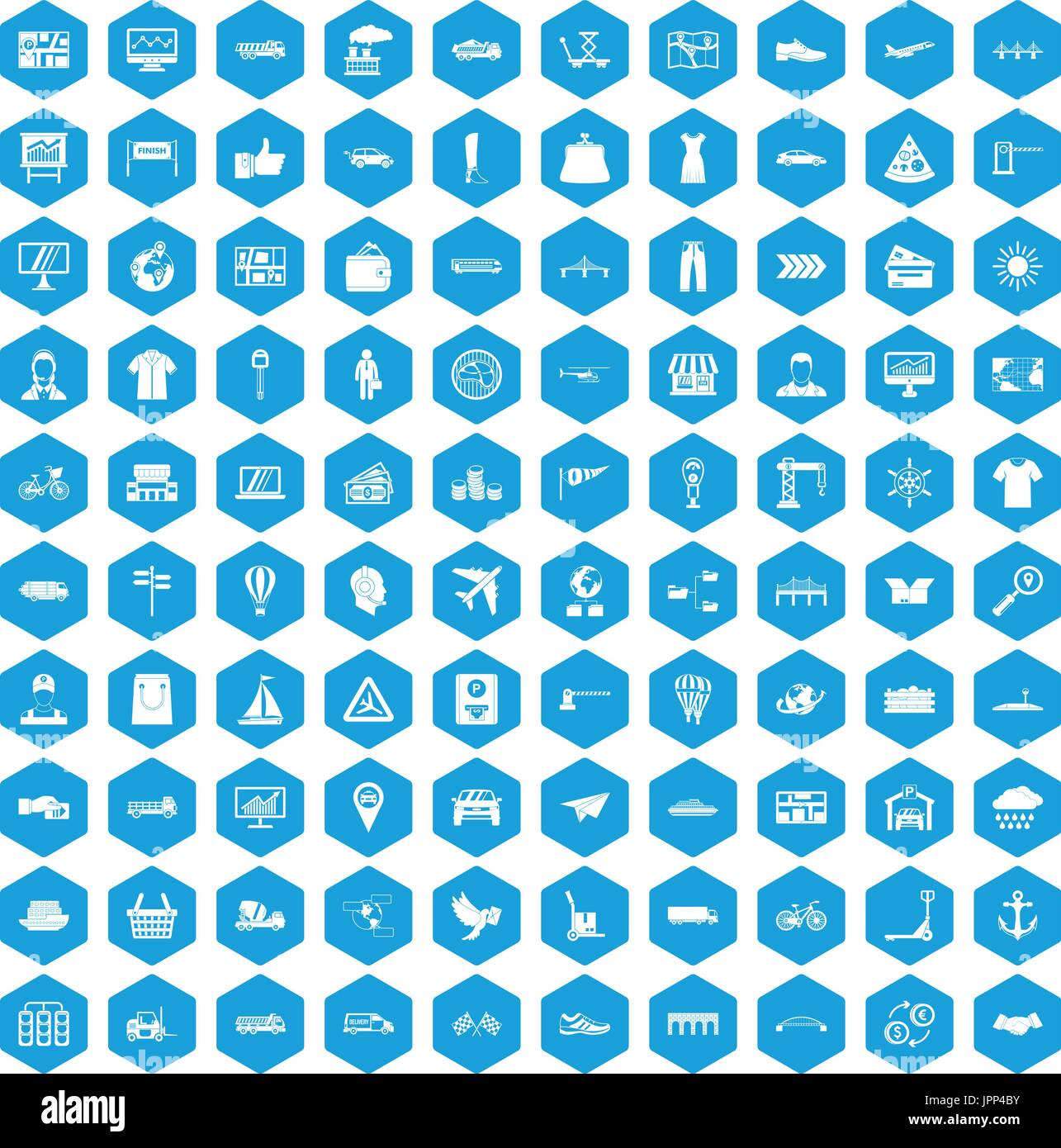 100 logistic and delivery icons set blue Stock Vector
