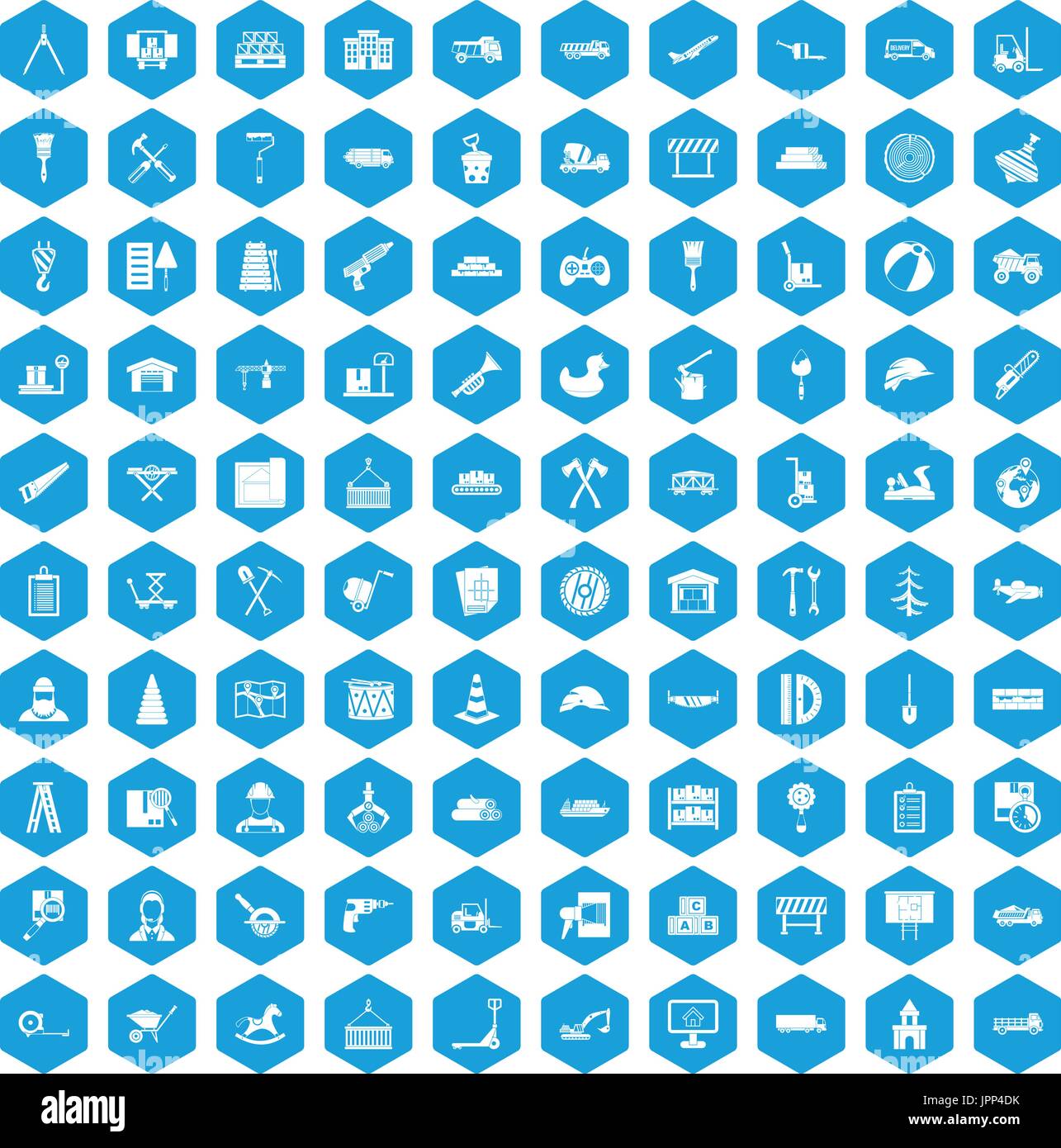 100 lorry icons set blue Stock Vector