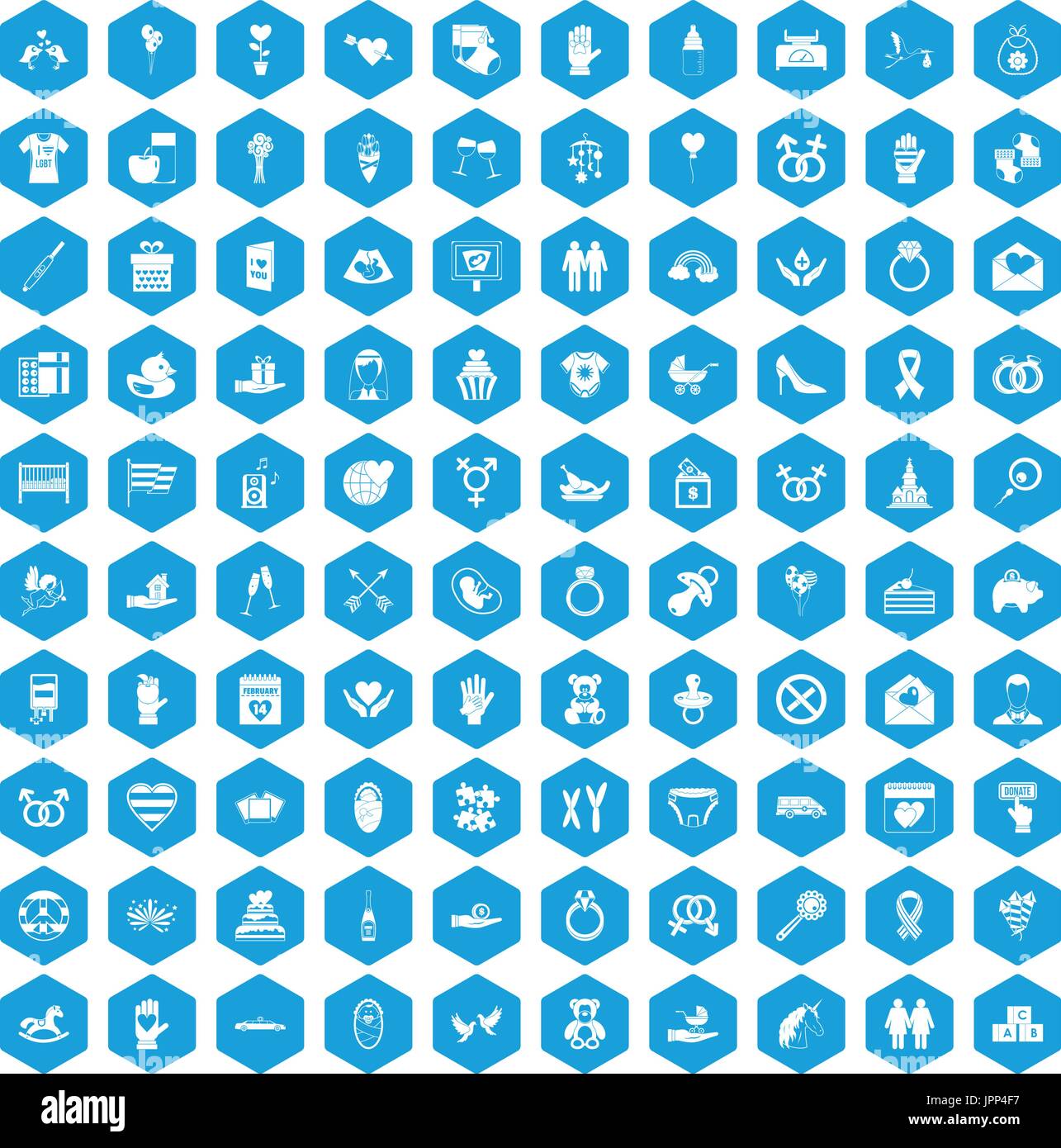 100 love icons set blue Stock Vector