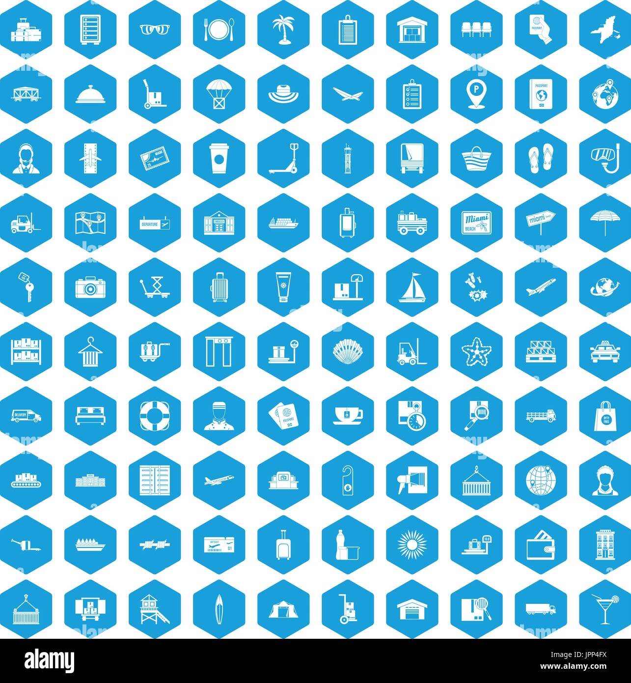 100 luggage icons set blue Stock Vector