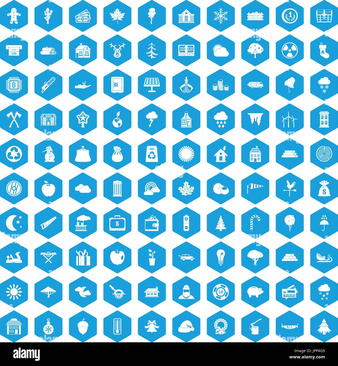 100 lumberjack icons set blue Stock Vector