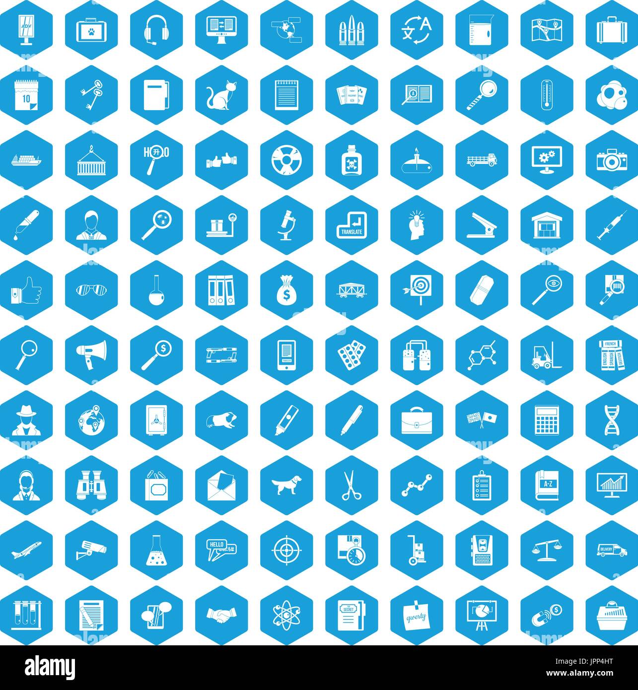 100 magnifier icons set blue Stock Vector