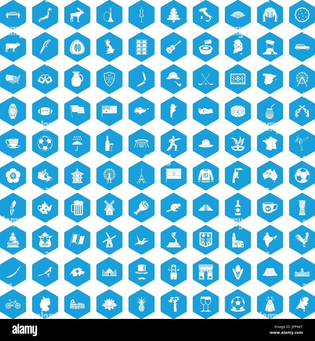 100 map icons set blue Stock Vector