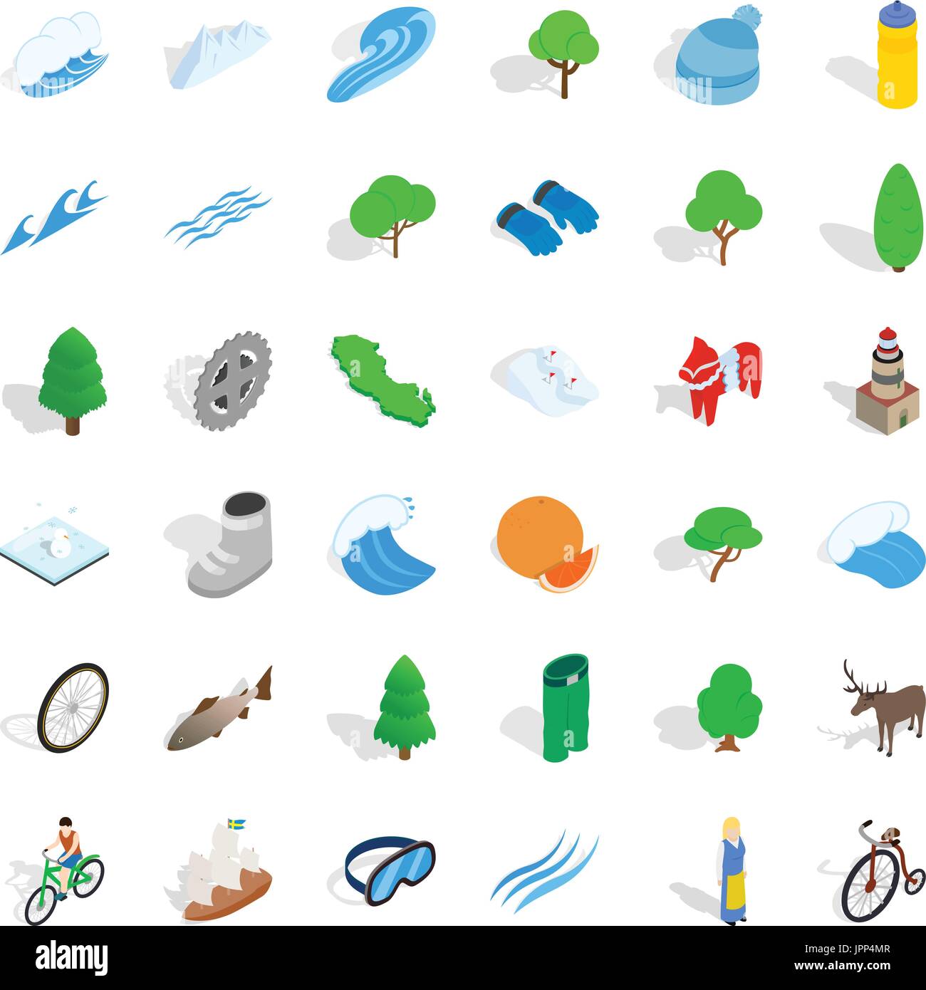 Hiking icons set, isometric style Stock Vector