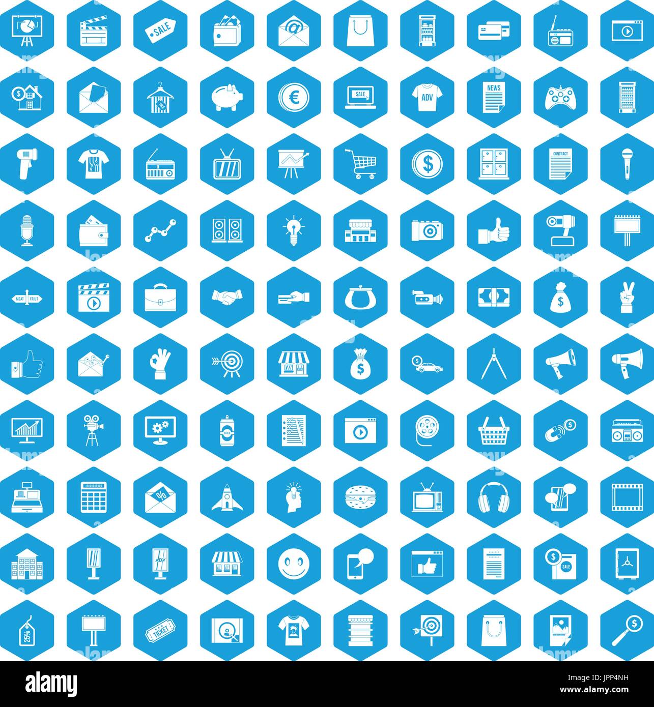 100 marketing icons set blue Stock Vector