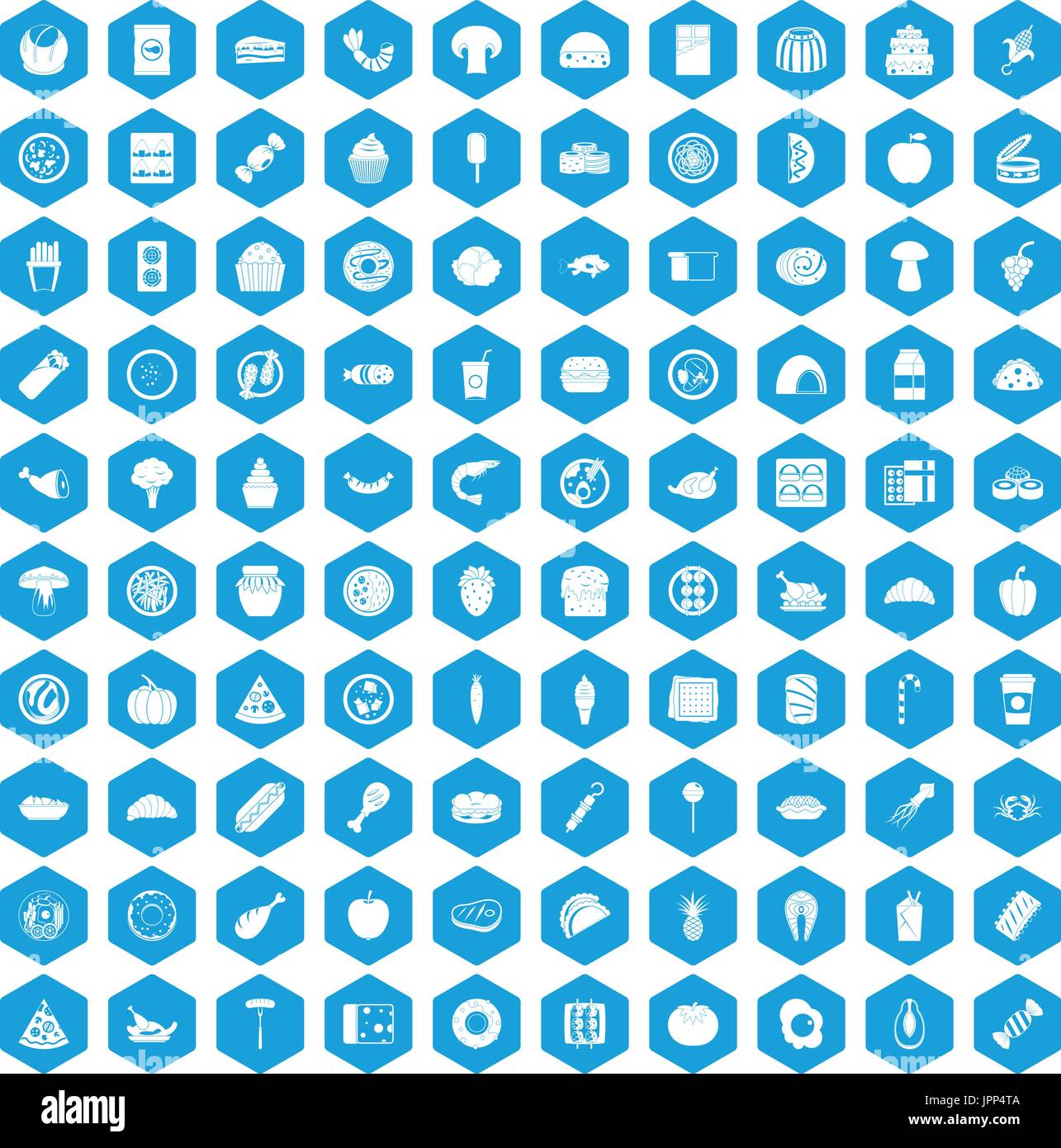 100 meal icons set blue Stock Vector