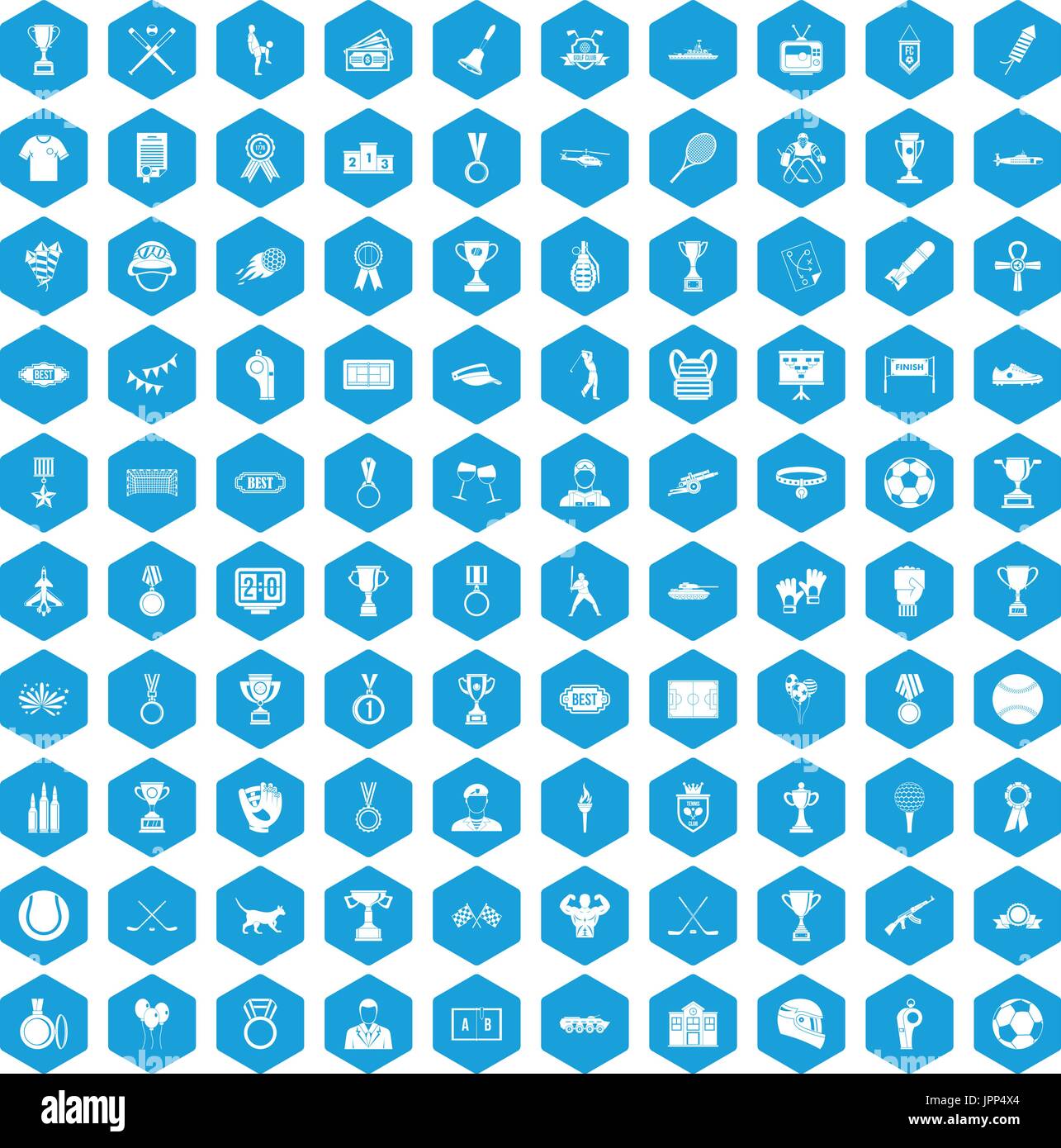 100 medal icons set blue Stock Vector