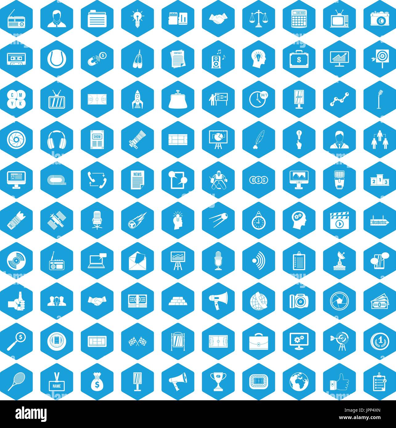 100 media icons set blue Stock Vector