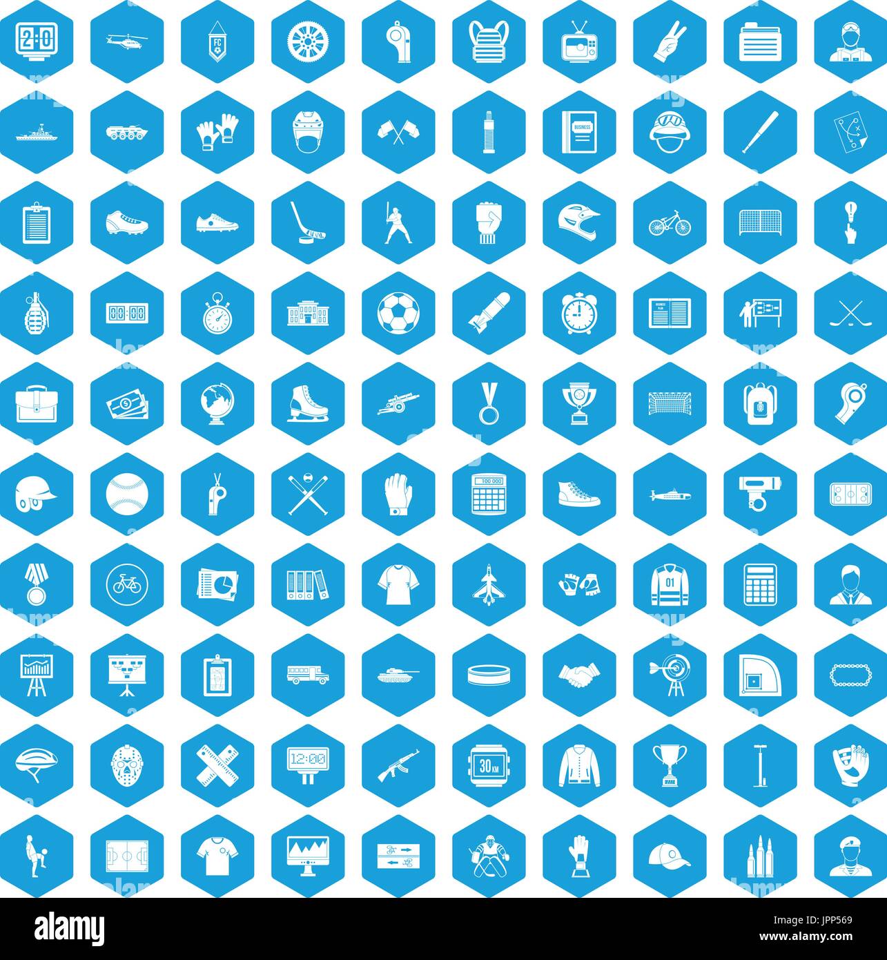 100 mens team icons set blue Stock Vector