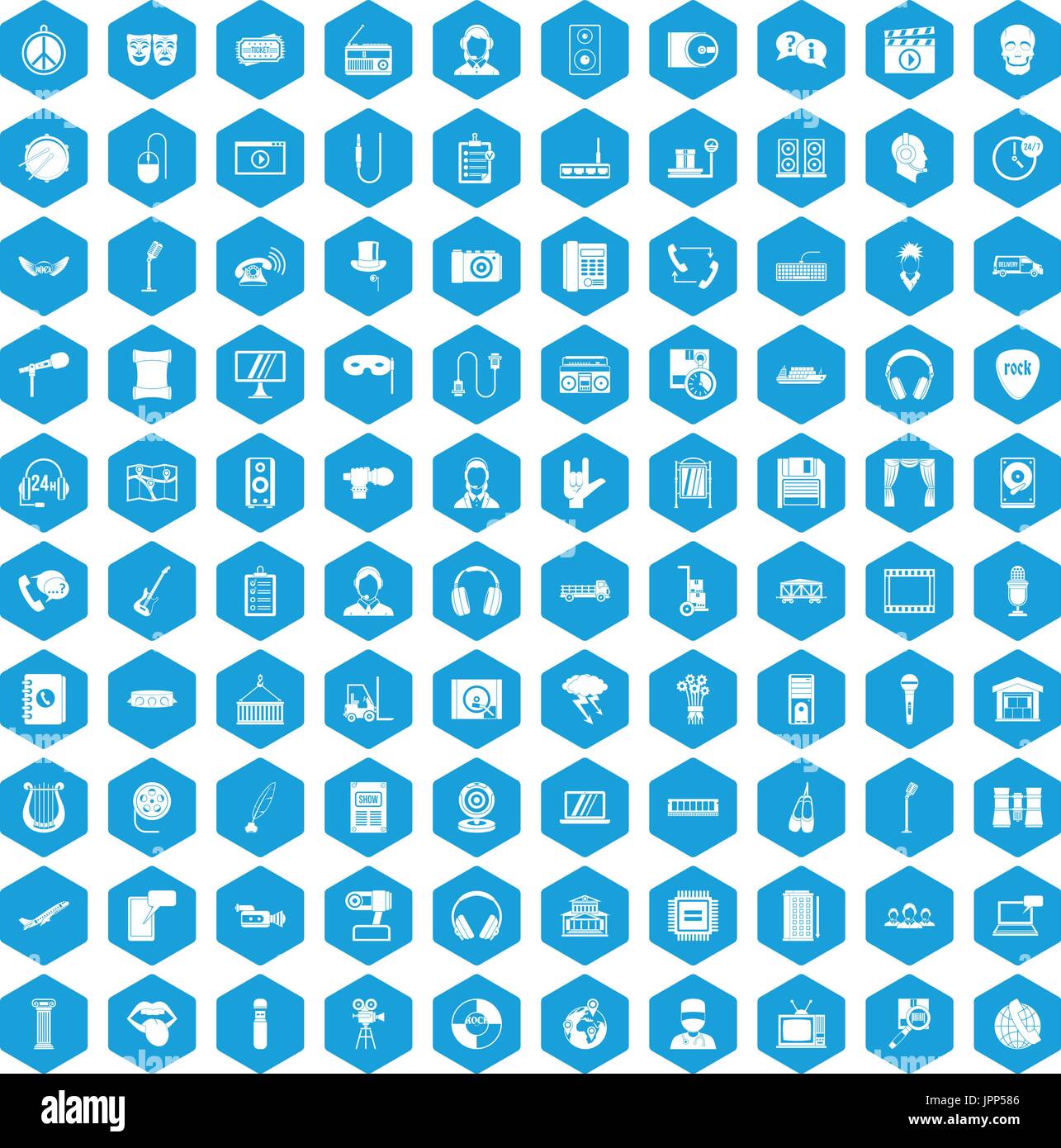 100 microphone icons set blue Stock Vector