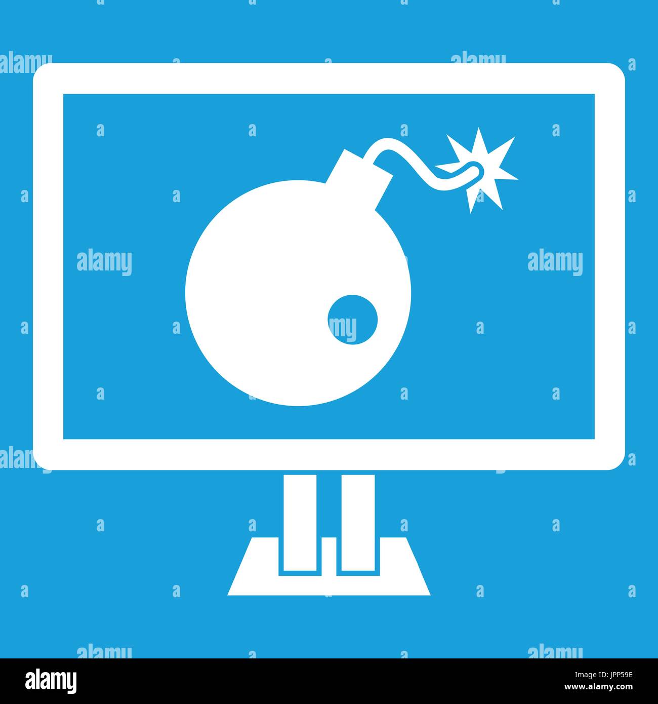 Bomb on computer monitor icon white Stock Vector
