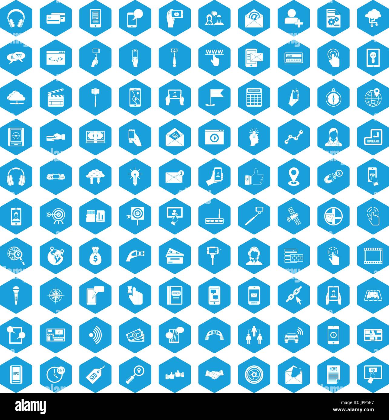 100 mobile icons set blue Stock Vector