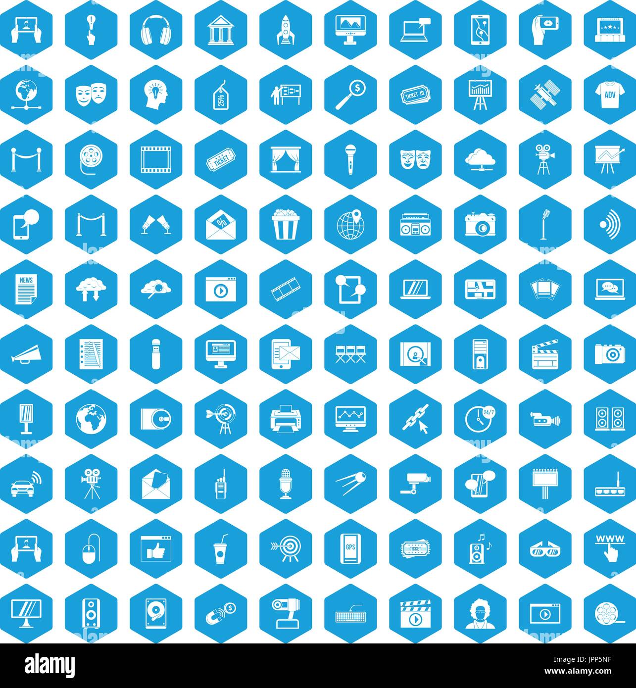 100 multimedia icons set blue Stock Vector
