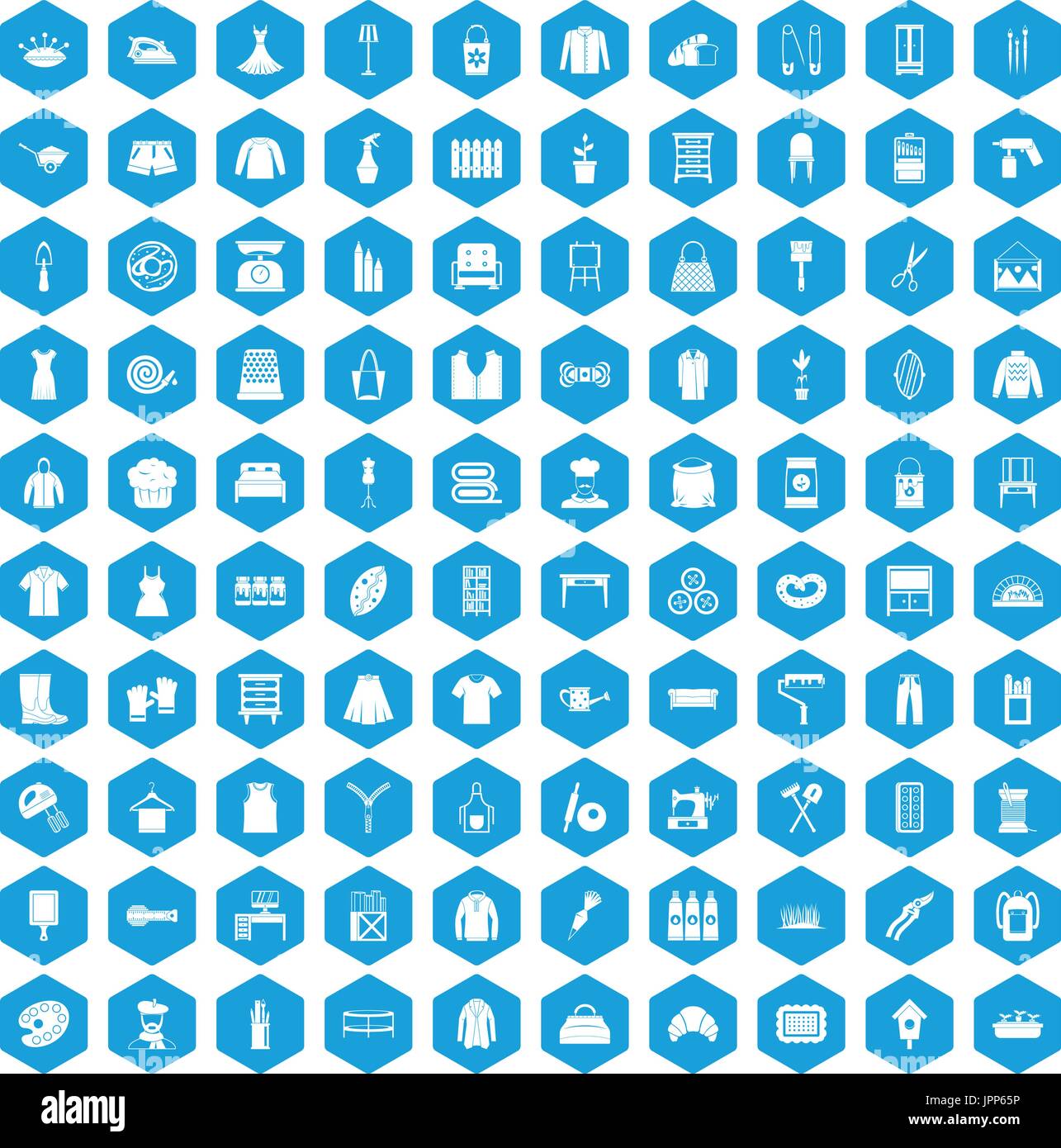 100 needlework icons set blue Stock Vector