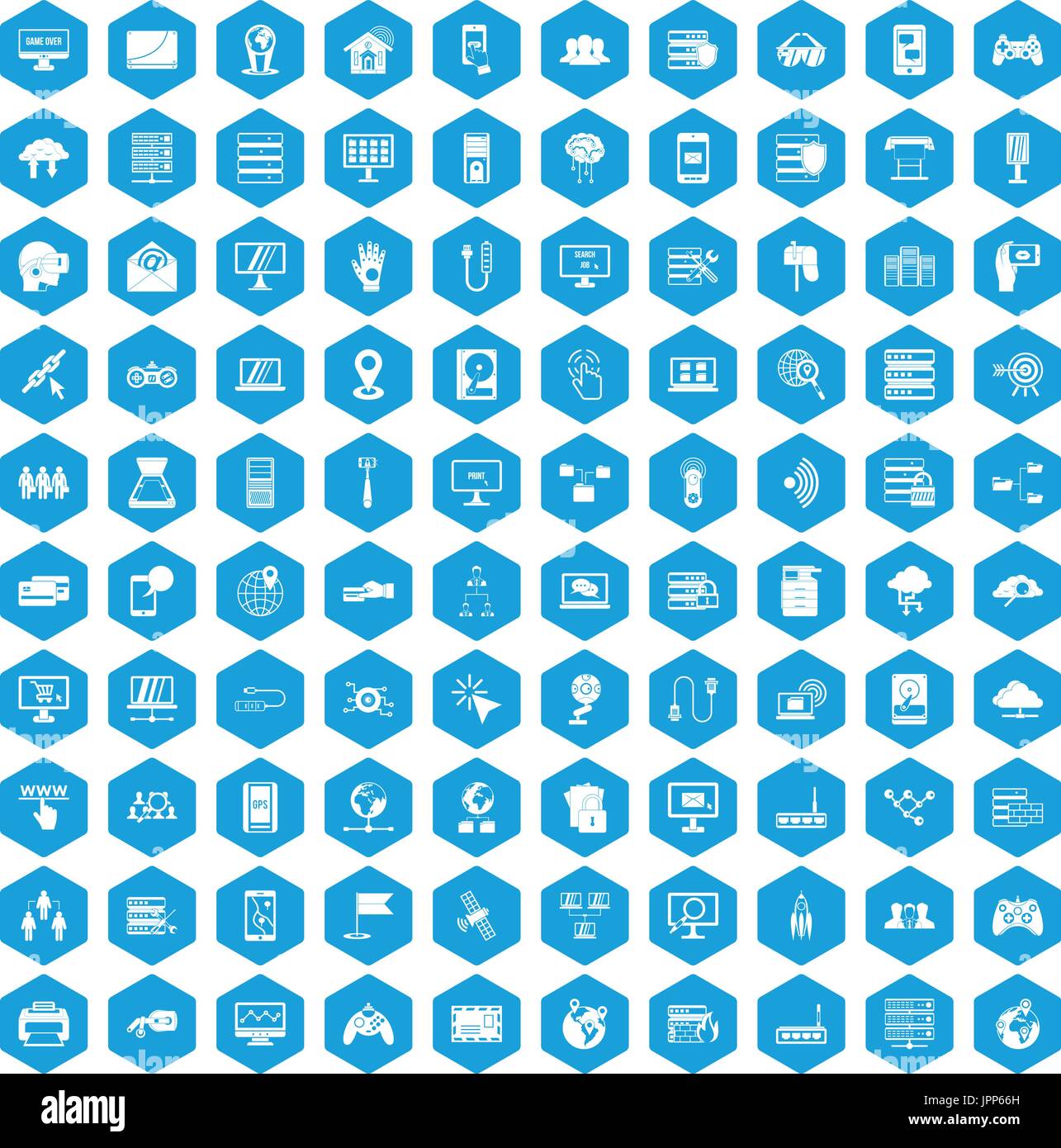 100 network icons set blue Stock Vector