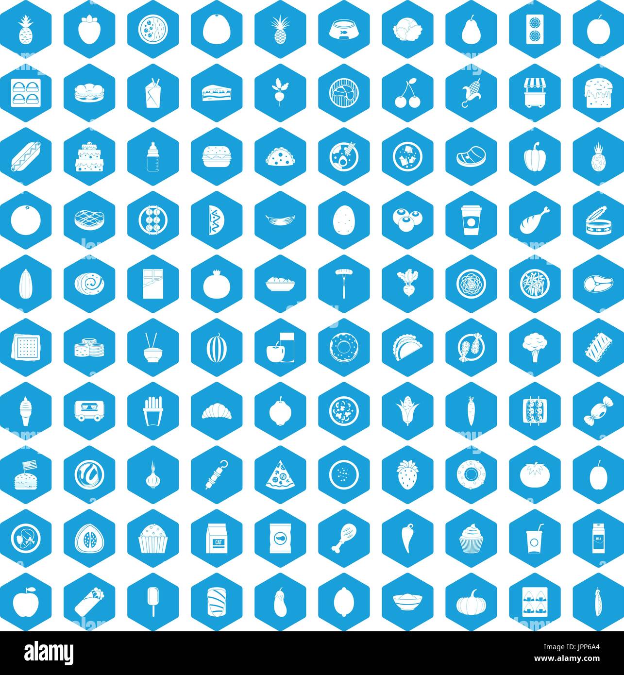 100 nutrition icons set blue Stock Vector