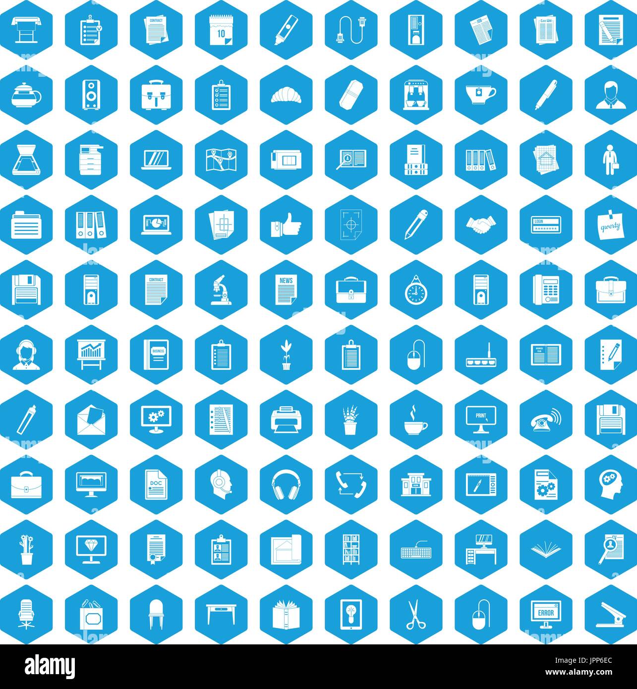 100 office icons set blue Stock Vector