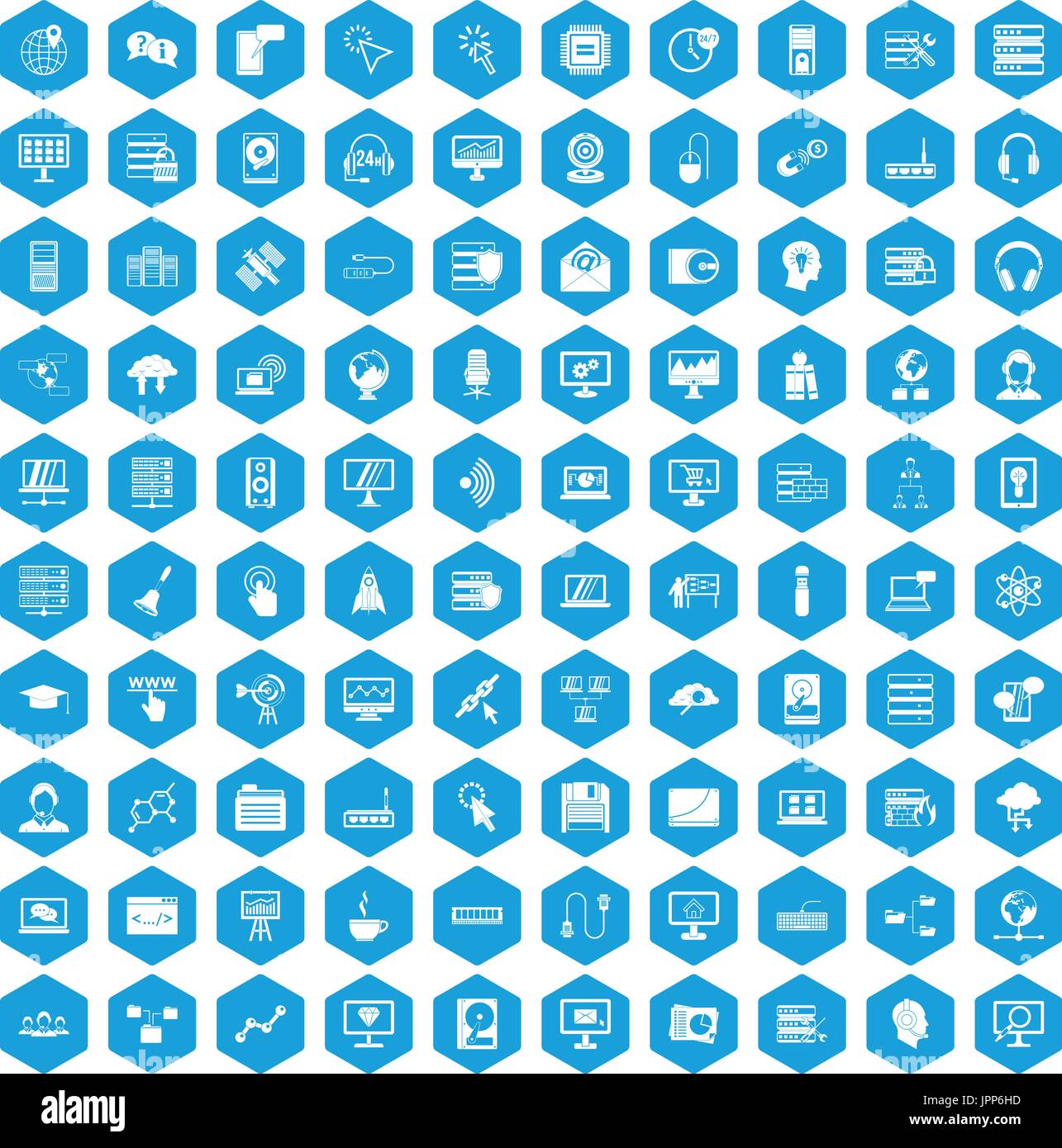 100 on-line seminar icons set blue Stock Vector
