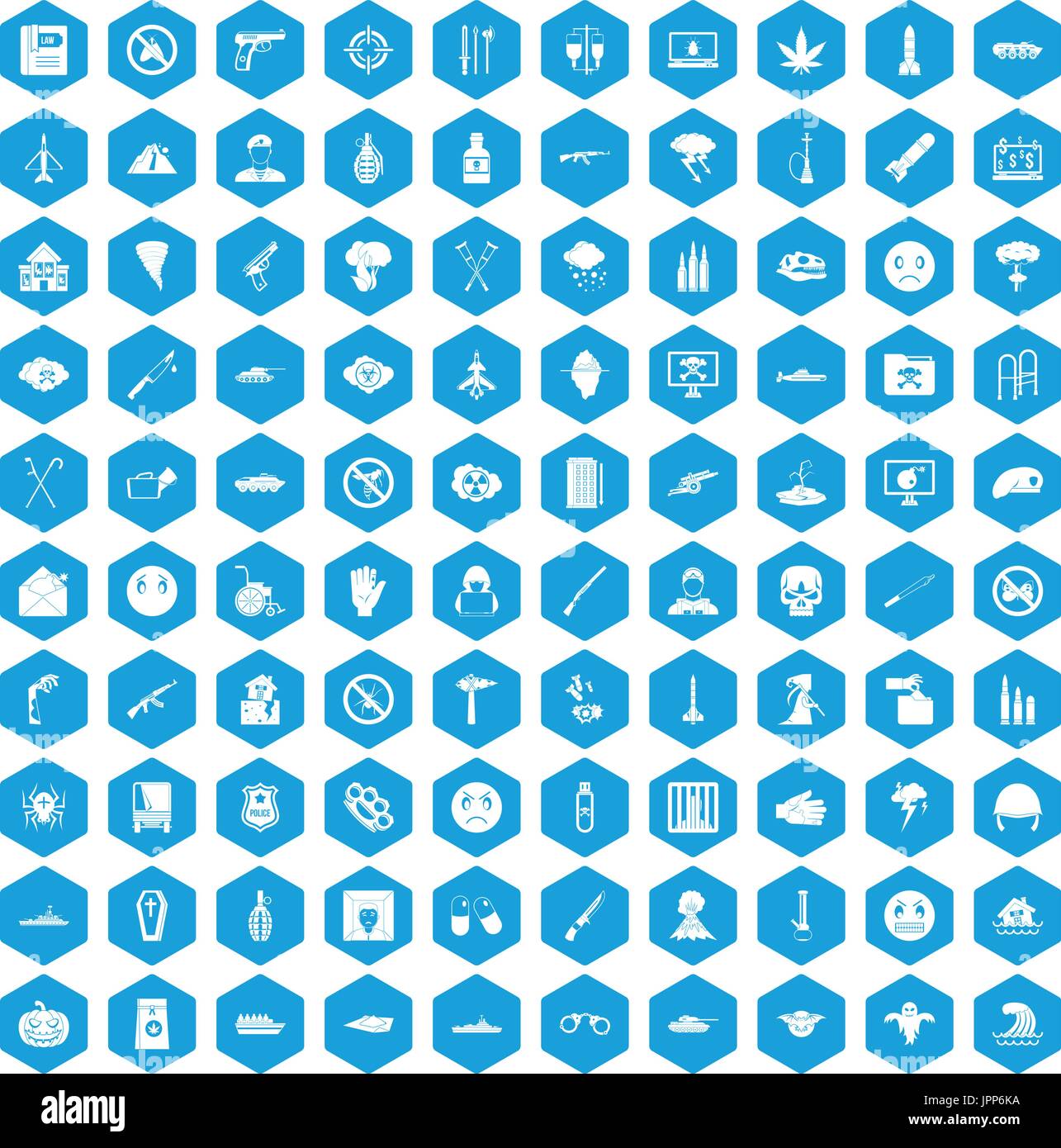100 oppression icons set blue Stock Vector