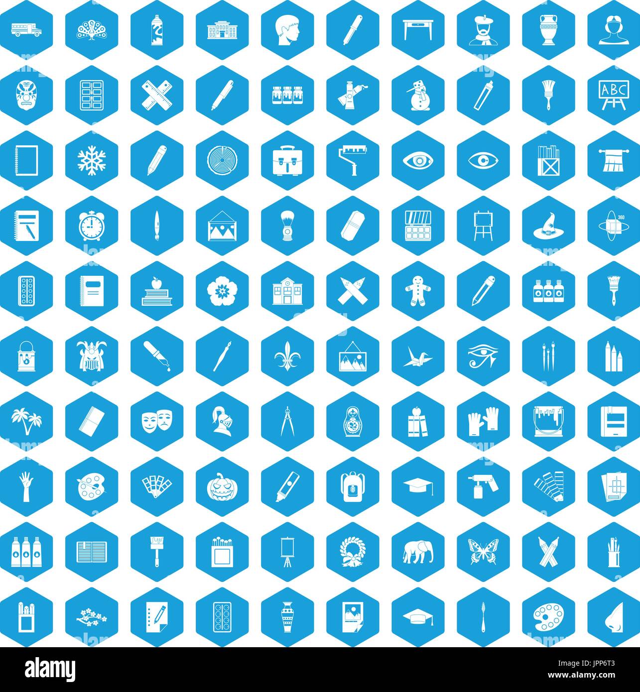 100 paint school icons set blue Stock Vector