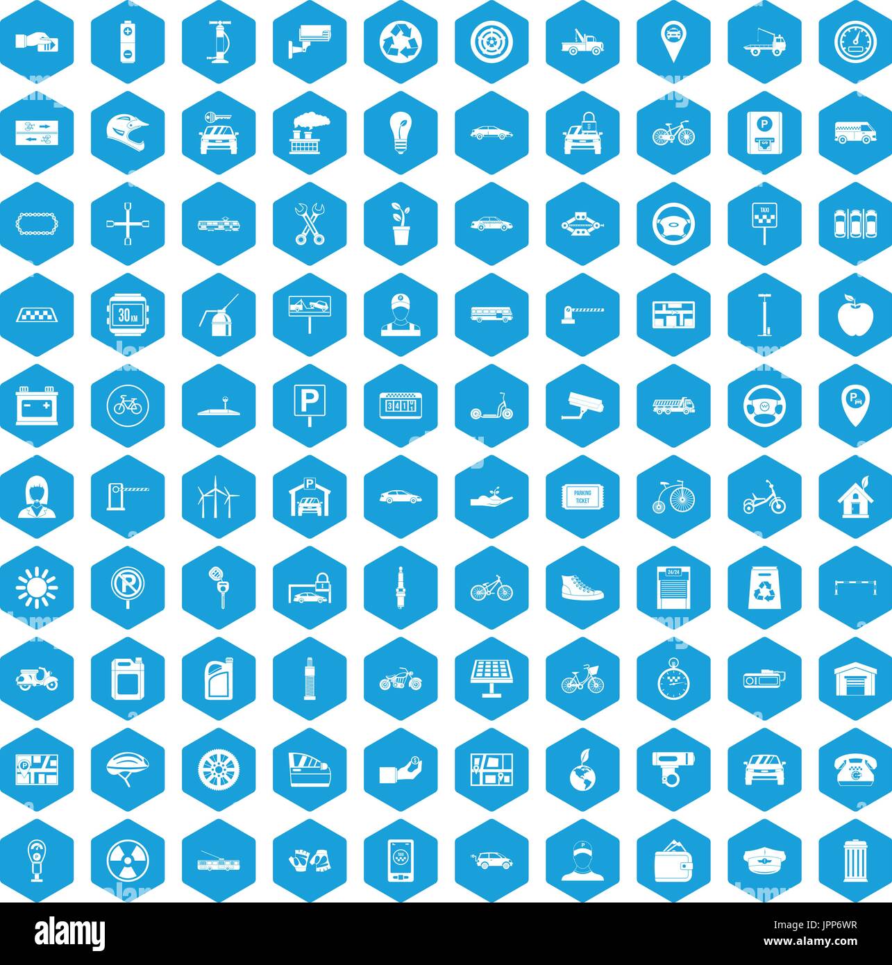 100 parking icons set blue Stock Vector