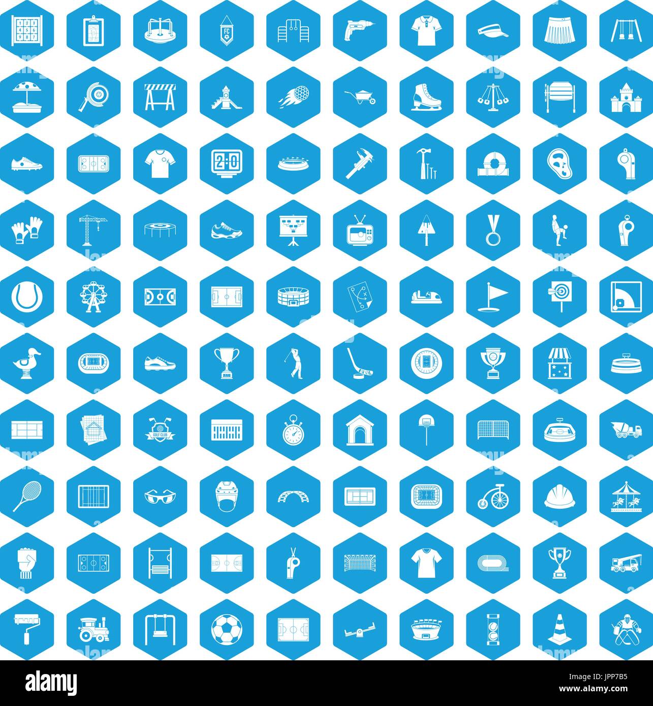 100 playground icons set blue Stock Vector