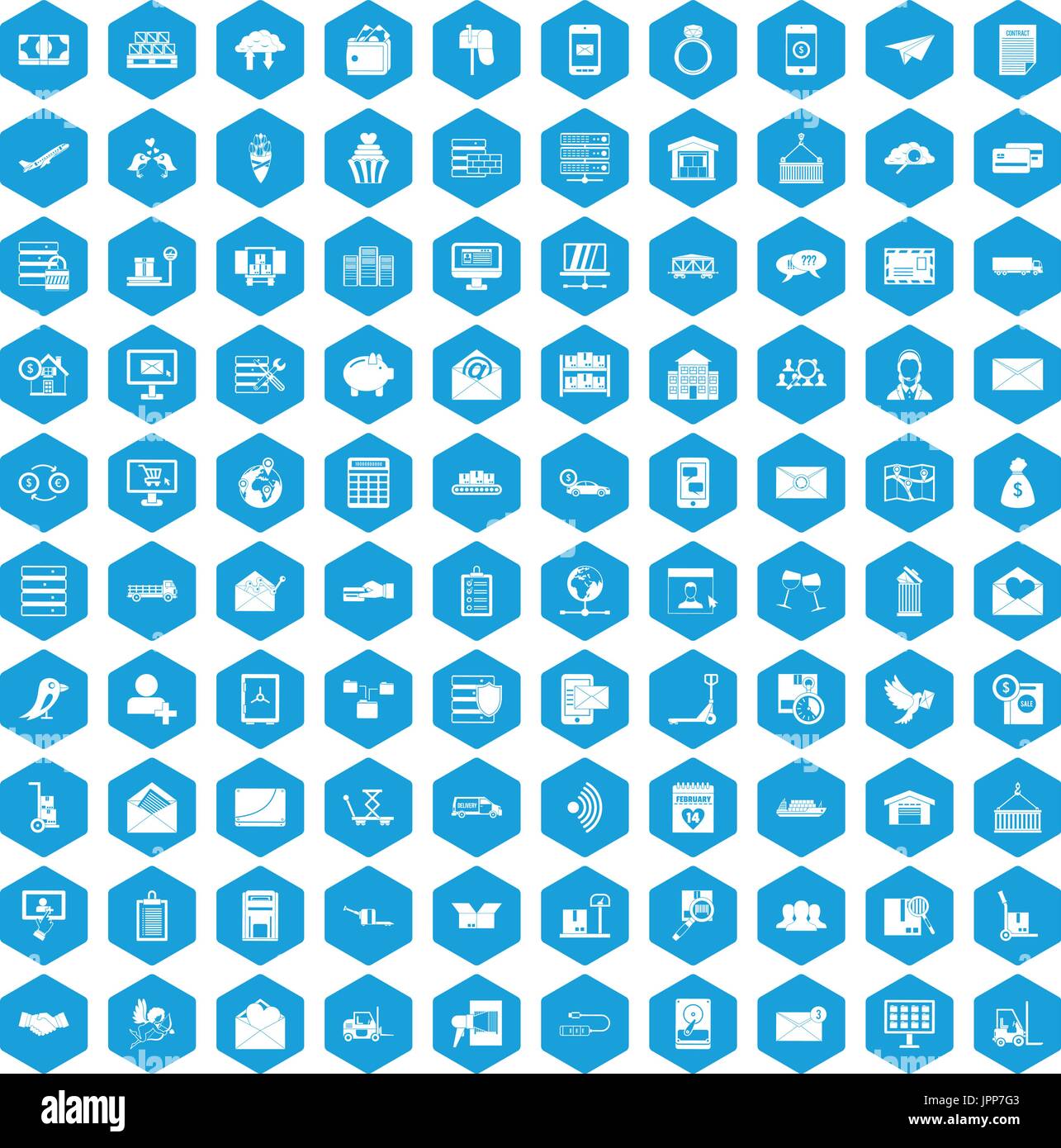 100 postal service icons set blue Stock Vector