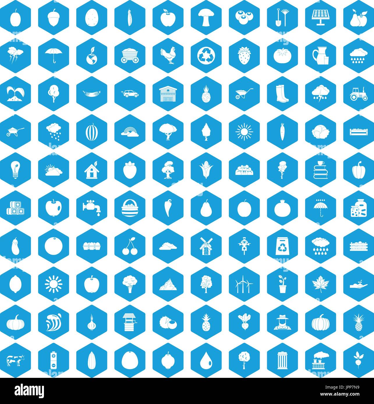 100 productiveness icons set blue Stock Vector