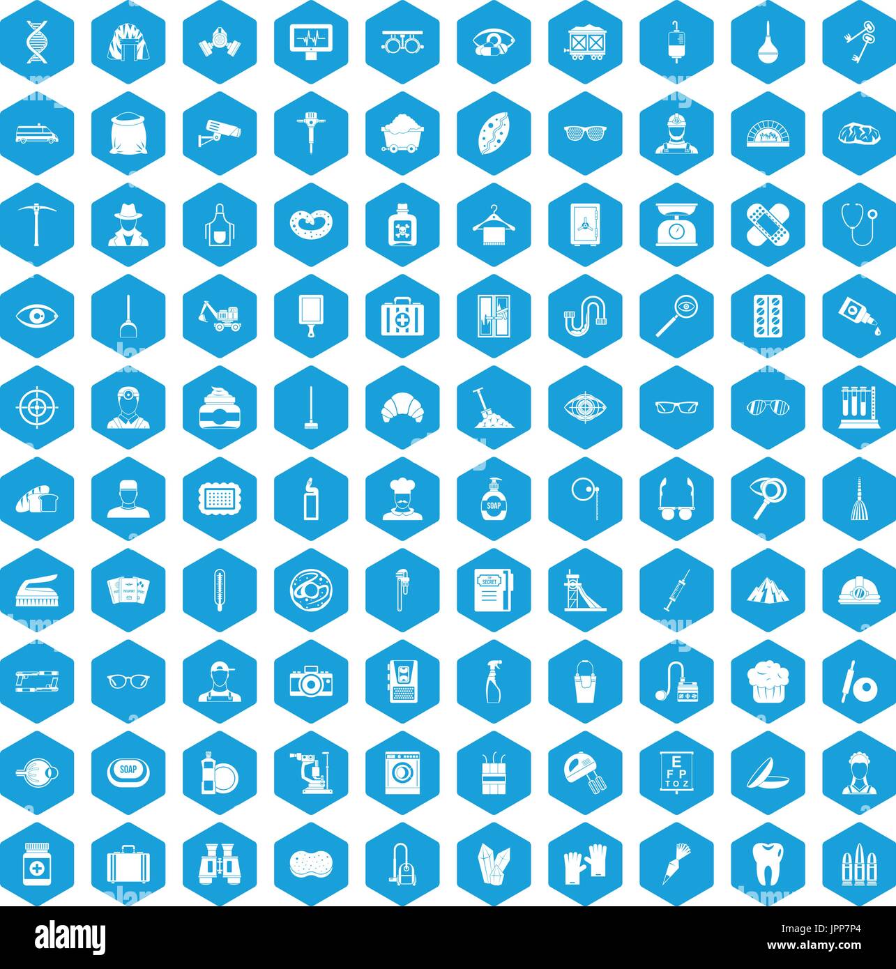 100 profession icons set blue Stock Vector