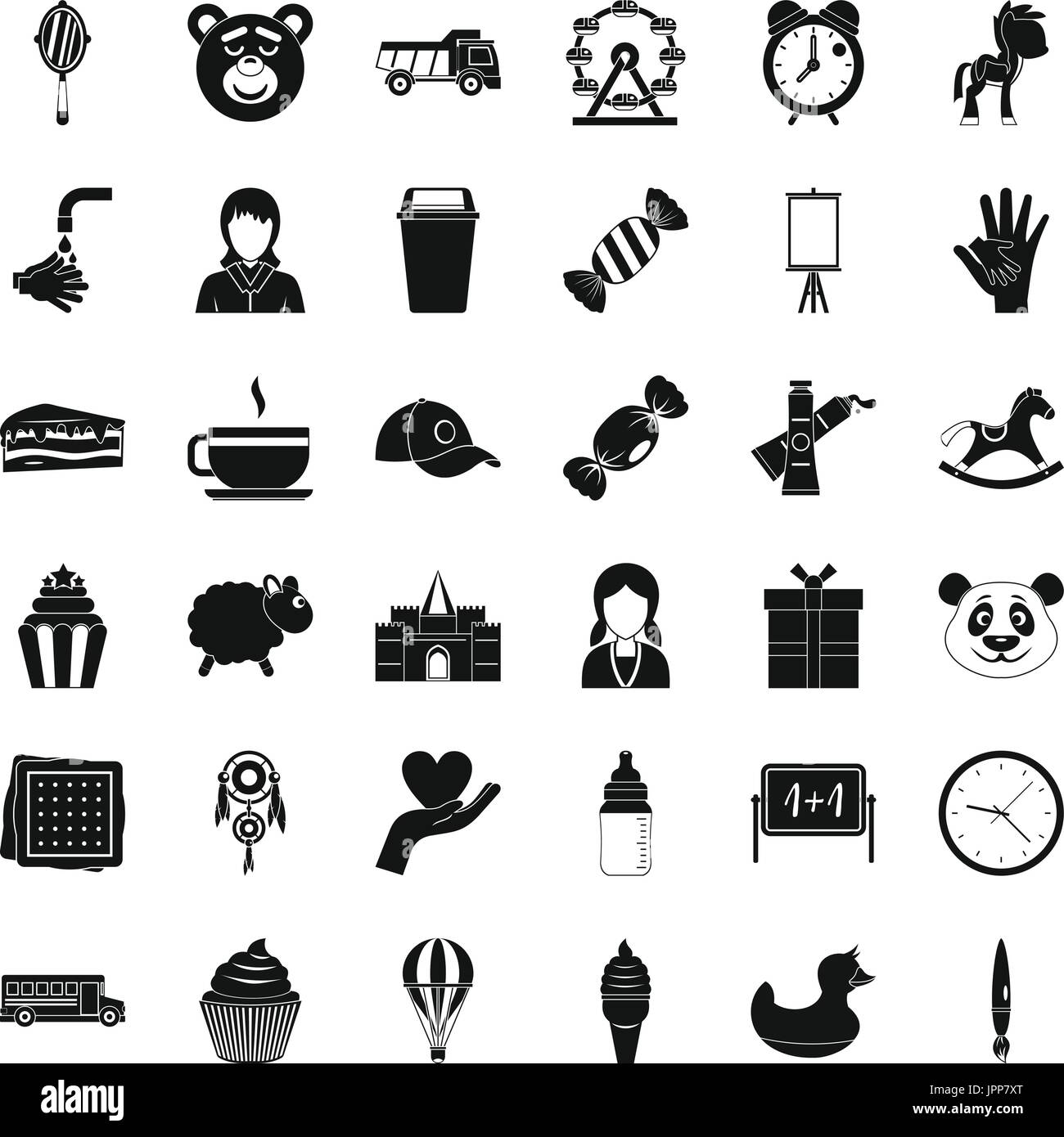 Childish center icons set, simple style Stock Vector
