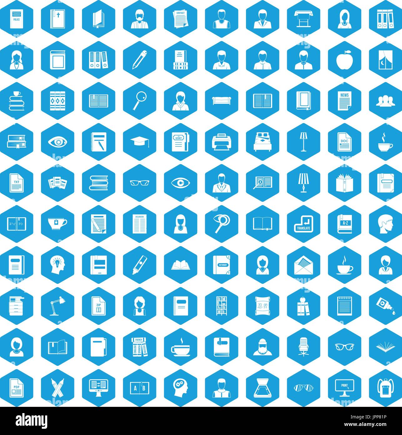 100 reader icons set blue Stock Vector