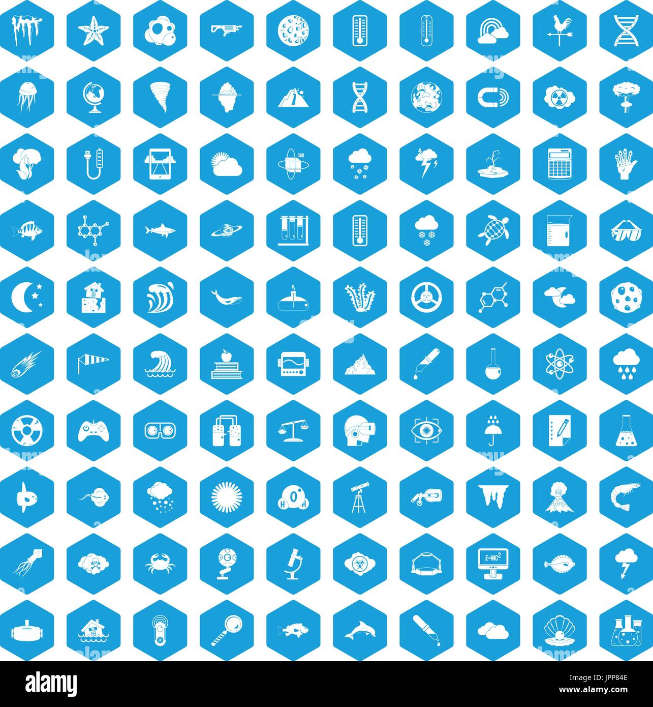 100 research icons set blue Stock Vector