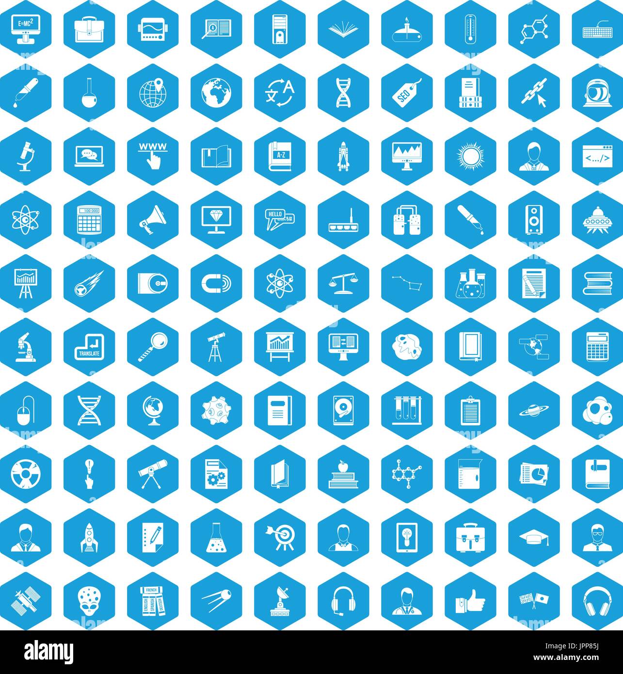 100 researcher science icons set blue Stock Vector