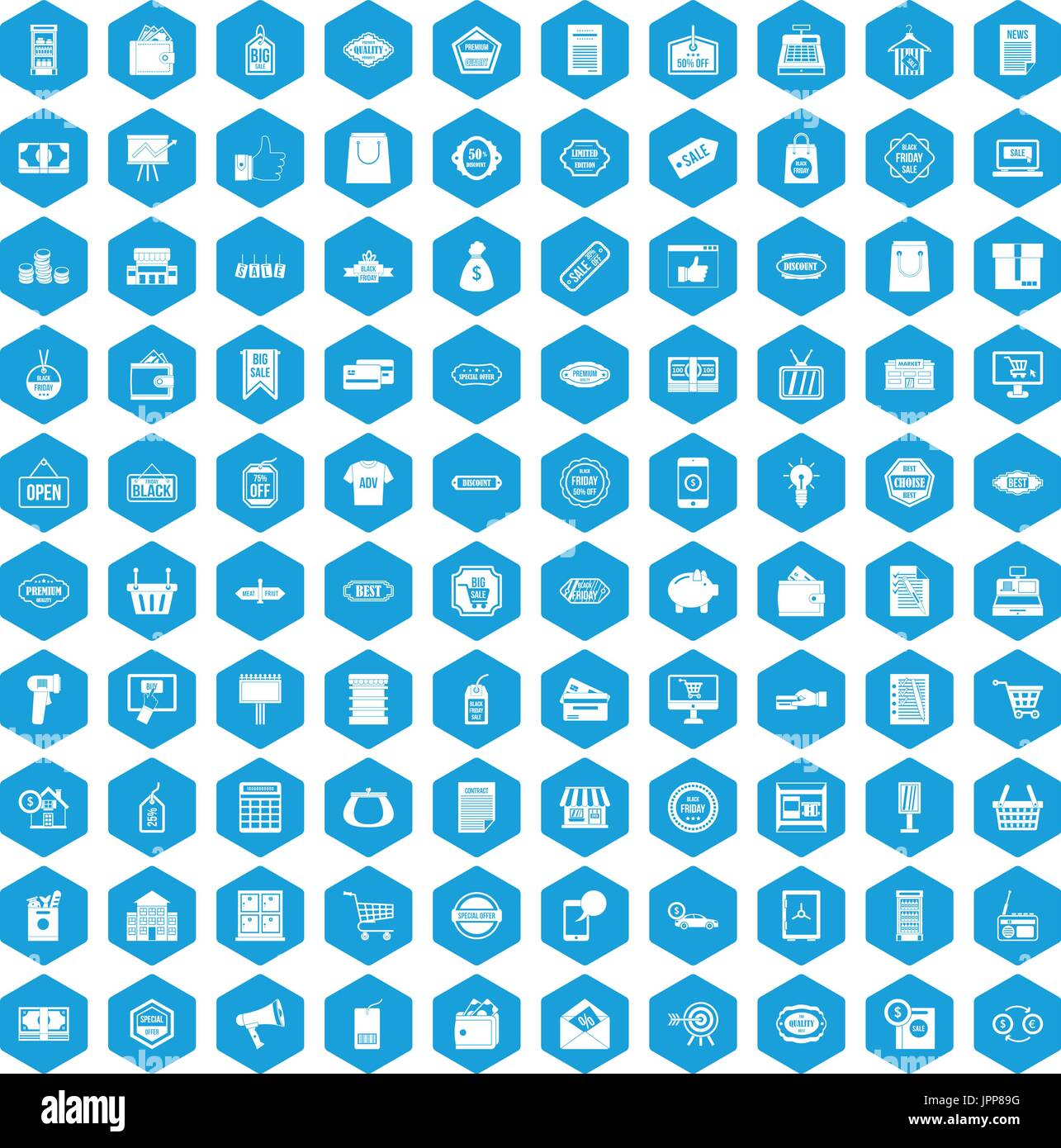 100 sale icons set blue Stock Vector