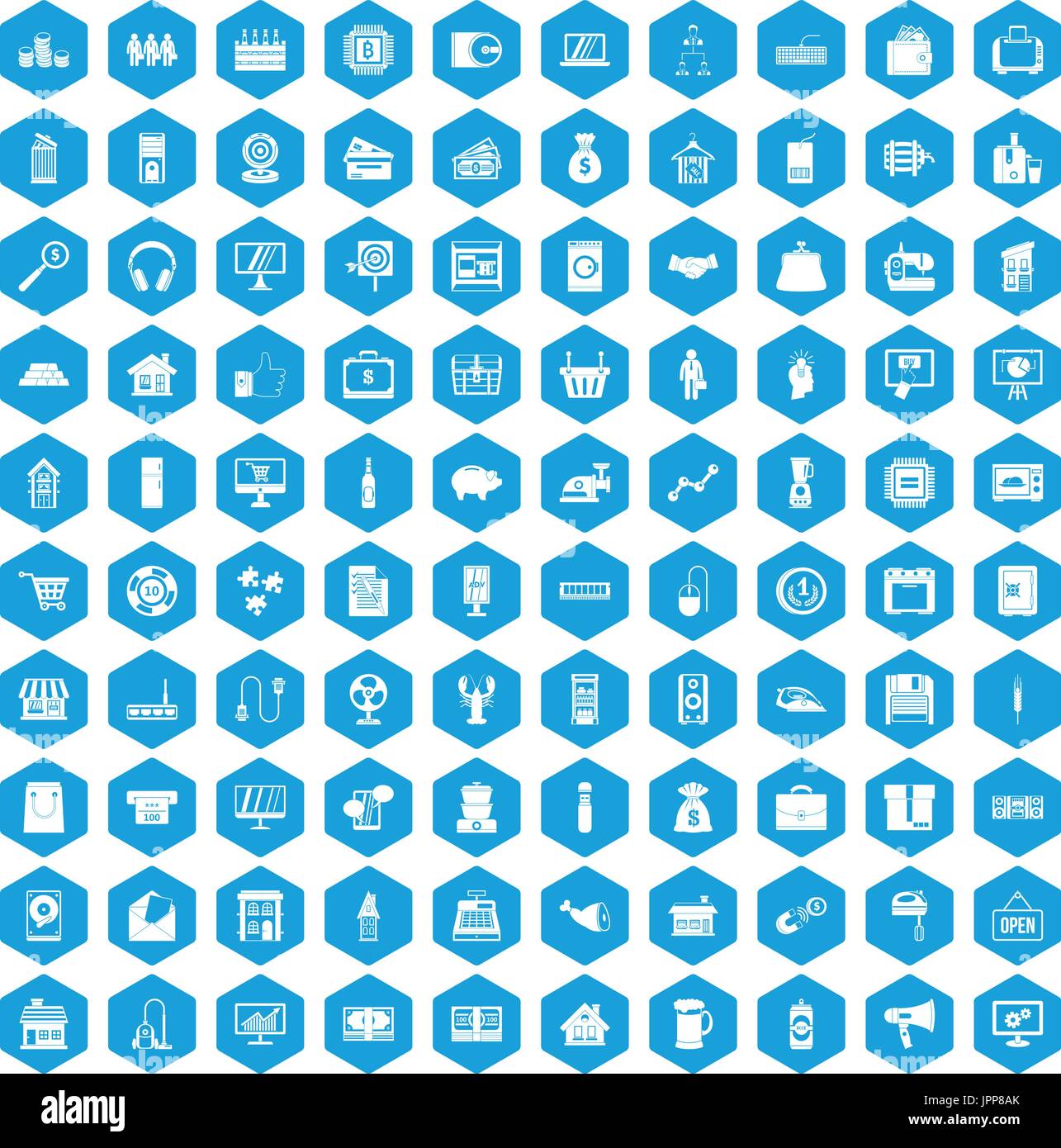 100 sales icons set blue Stock Vector