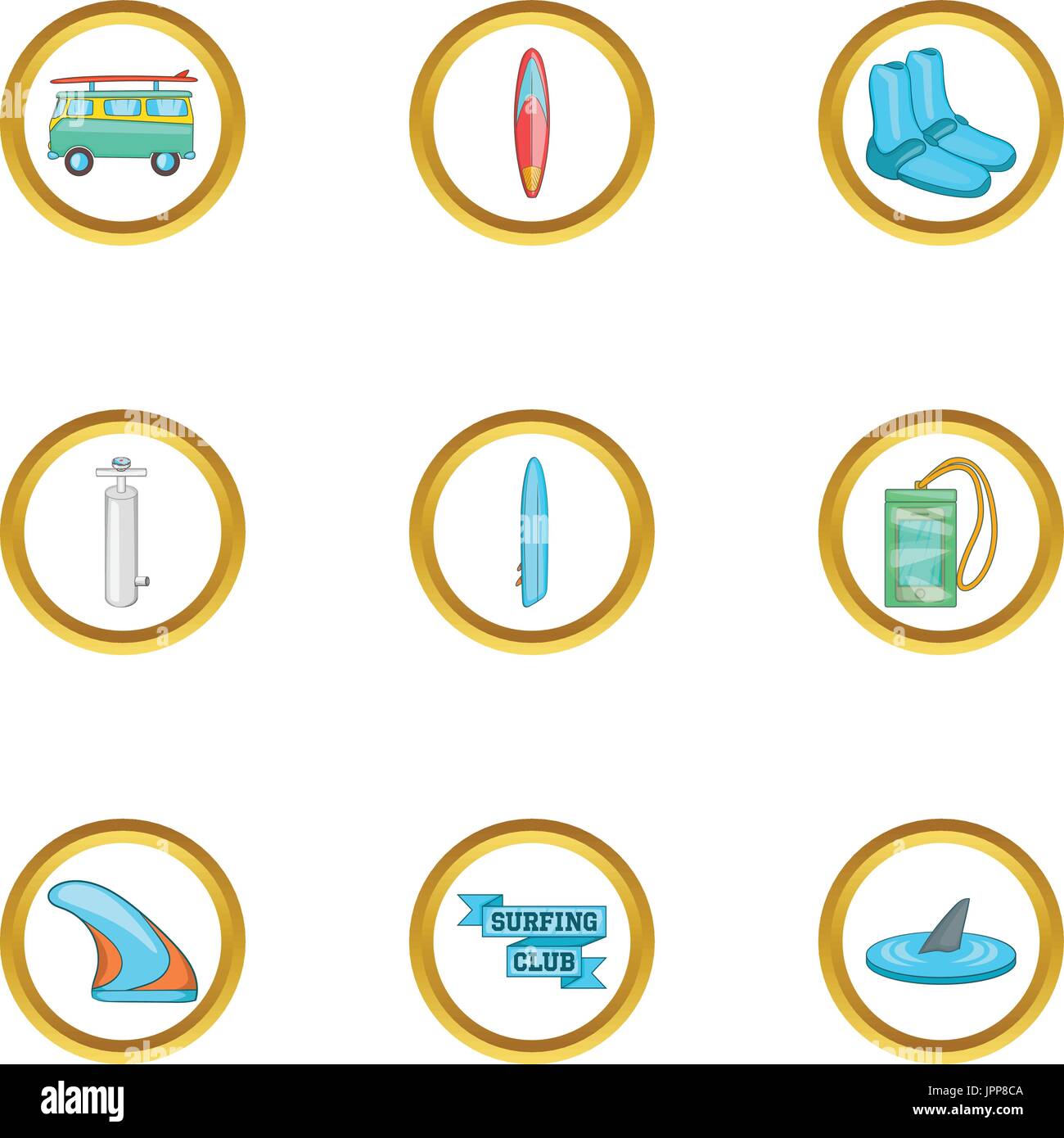 Surfing equipment icons set, cartoon style Stock Vector Image & Art - Alamy
