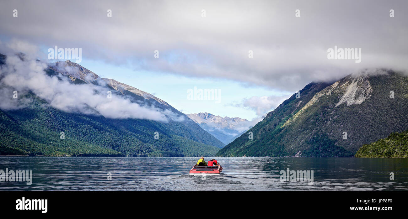 NELSON LAKES, NEW ZEALAND - 19/07/2016: Exploring the famous Nelson Lakes National Park during the winter season of New Zealand. Stock Photo