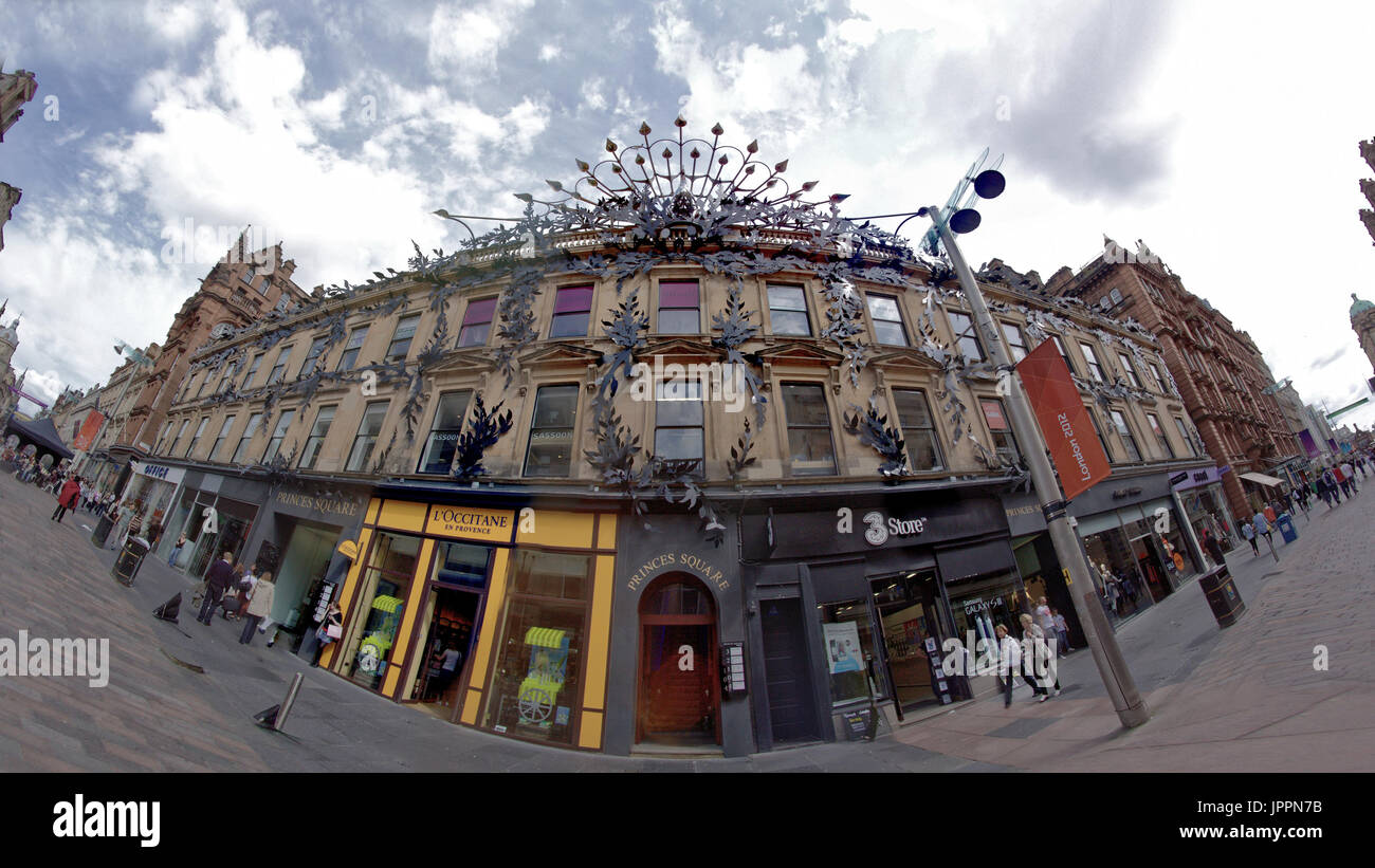 Princes Square,  the whole of Buchanan Street style mile in wide view super wide  fish eye lens Stock Photo