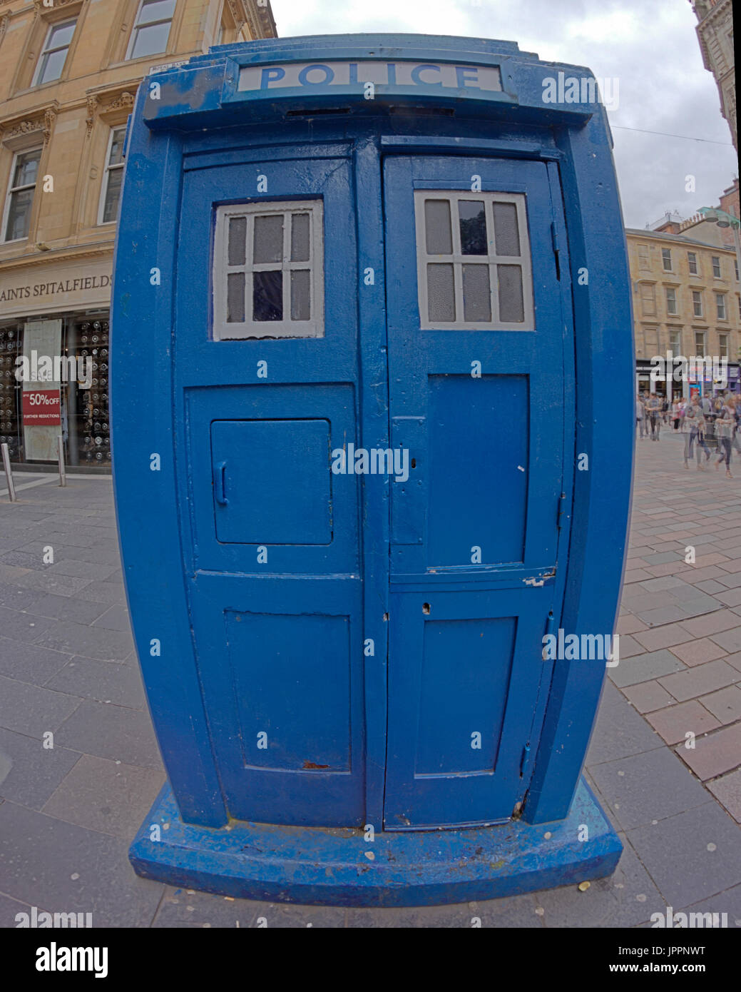 fat google eyed tardis blue police telephone box site for The Ivy Glasgow World-famous celeb hangout  opening 2017 planned Stock Photo