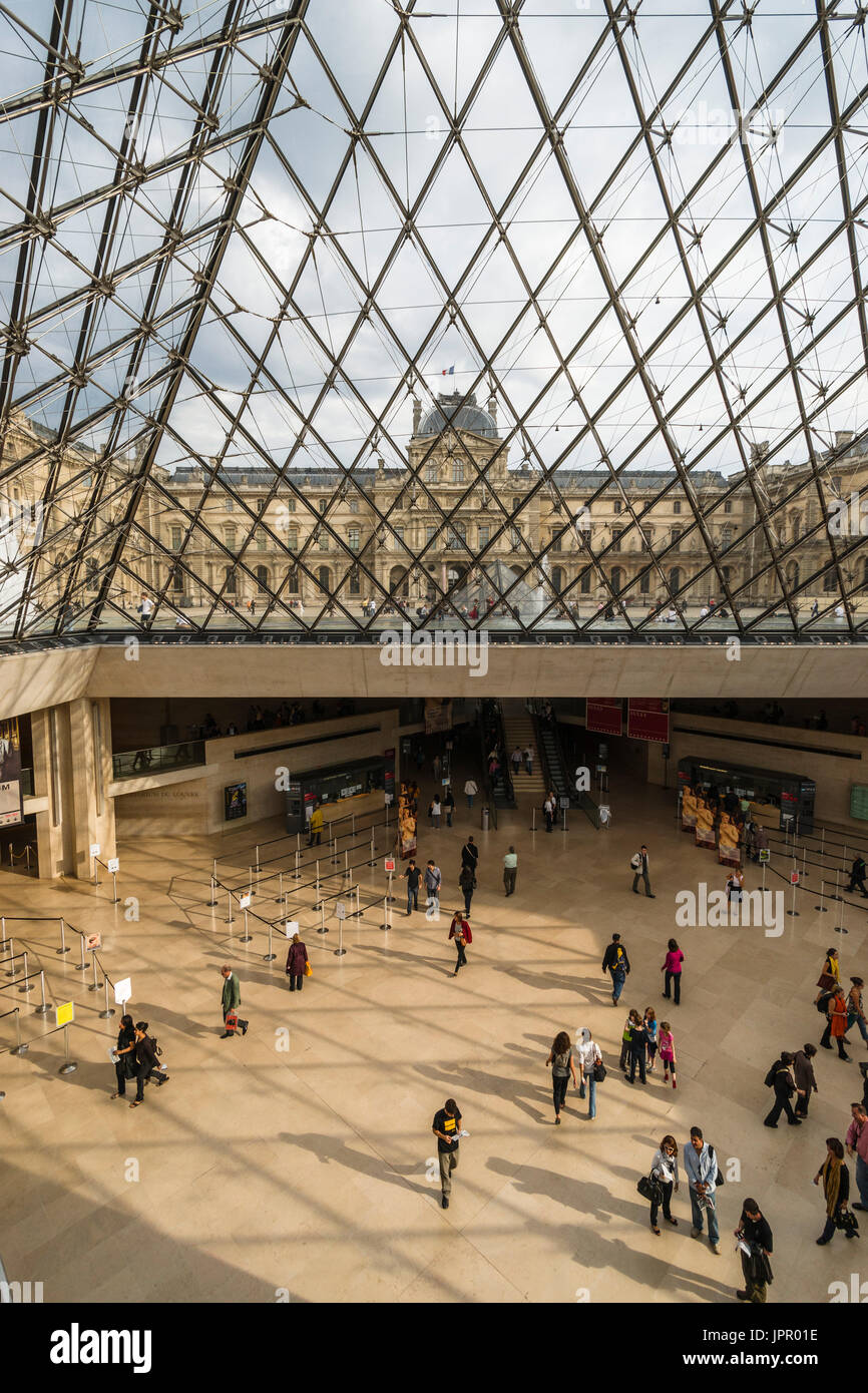 Visitors entrance underneath the Pyramid Musee du Louvre Stock Photo