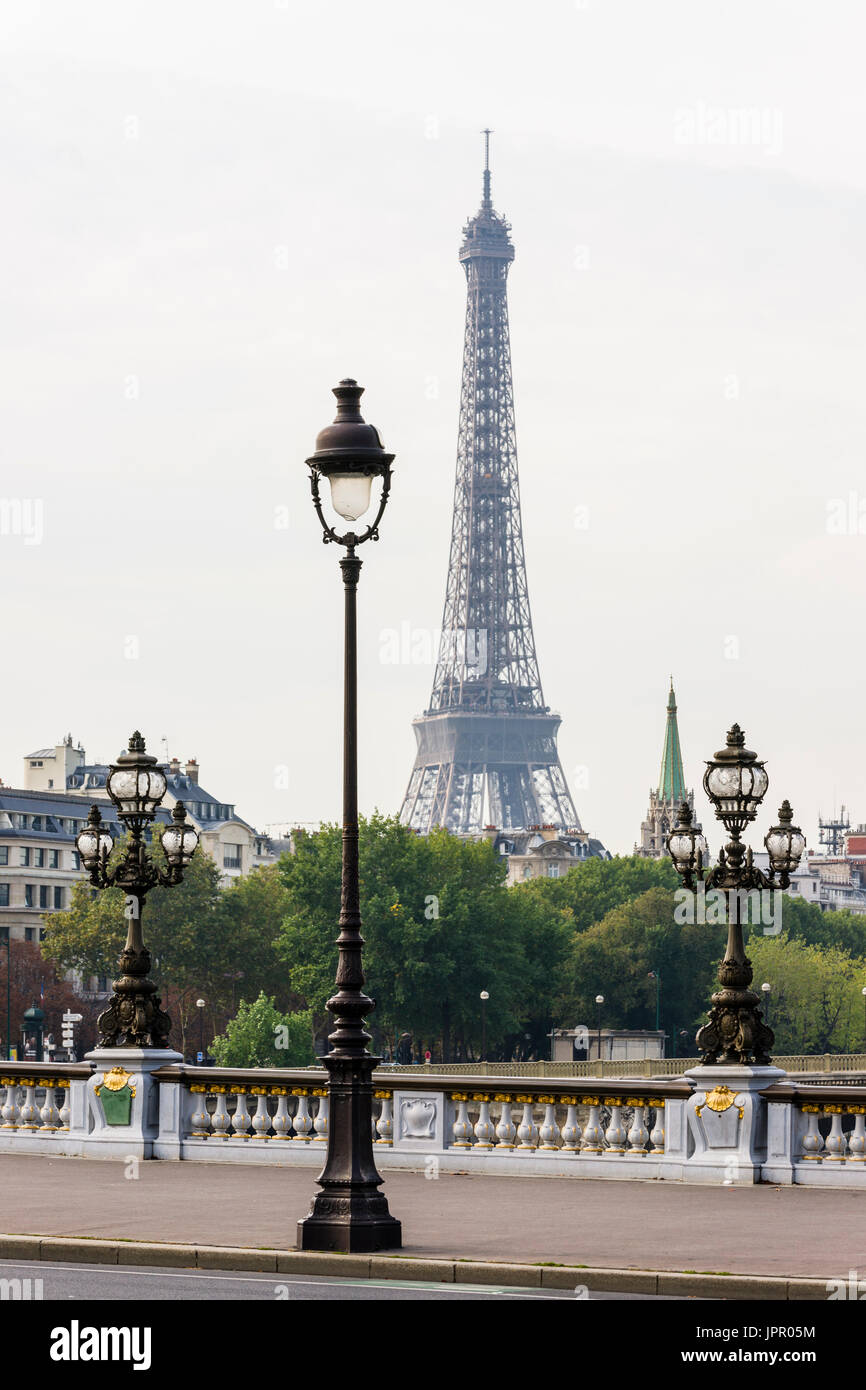 View of the Tour Eiffel from the Pont de la Concorde Stock Photo