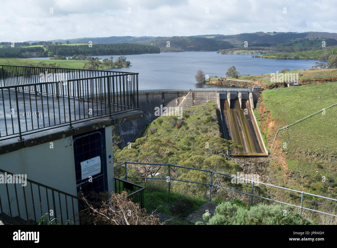 Concrete arch dam with a skijump spillway, including the viewing Stock