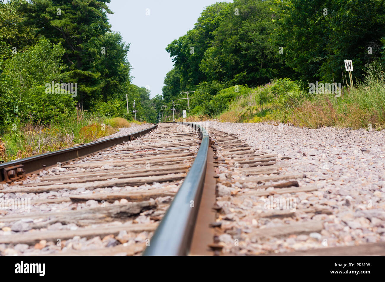 train track view from the ground Stock Photo Alamy